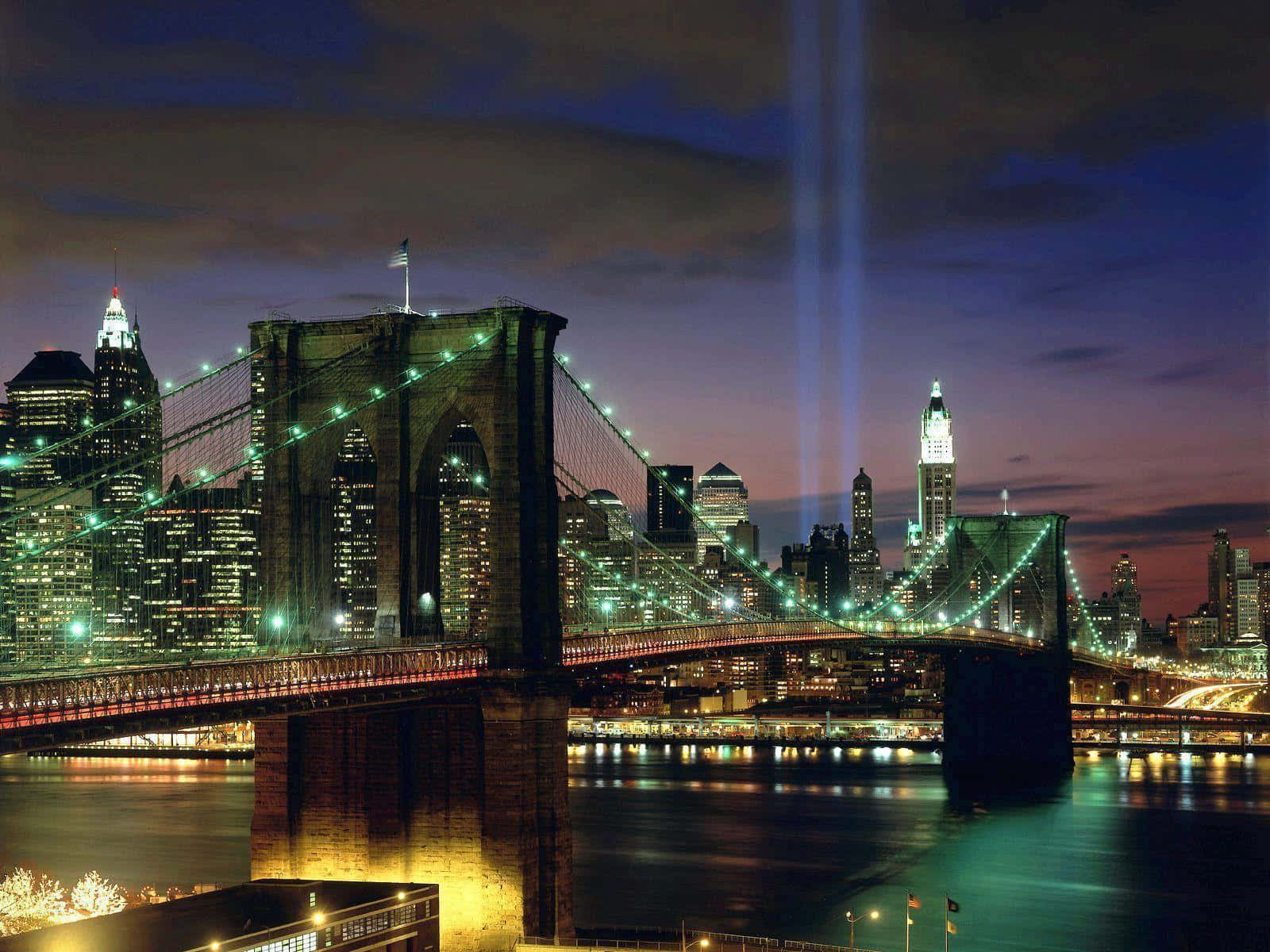 Brooklyn Bridge At Night New York City Laptop Background