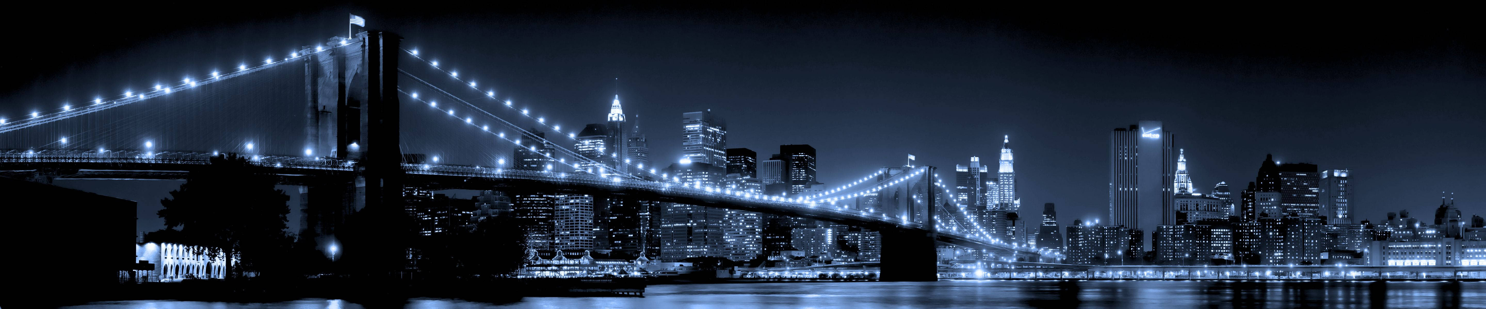 Brooklyn Bridge At Night Three Screen Background