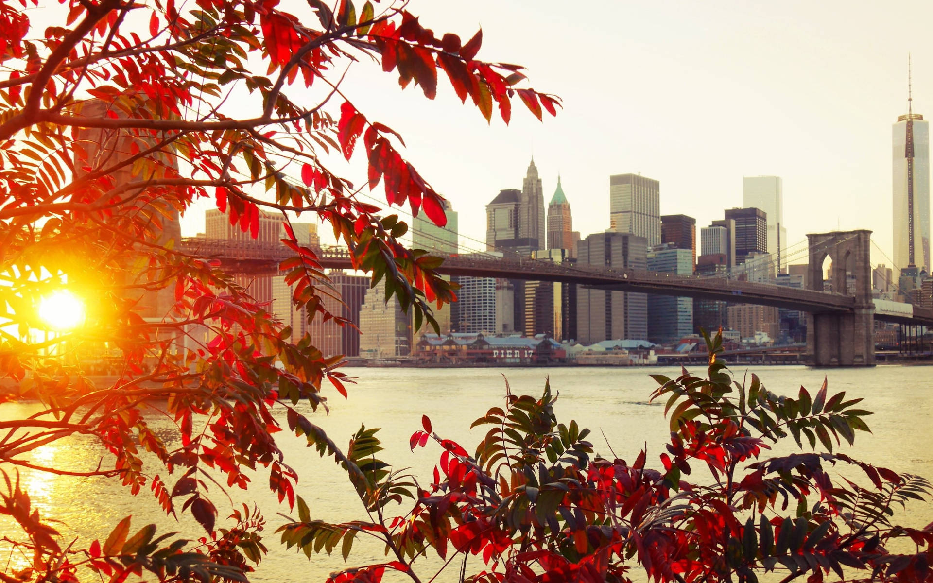 Brooklyn Bridge In Autumn Background