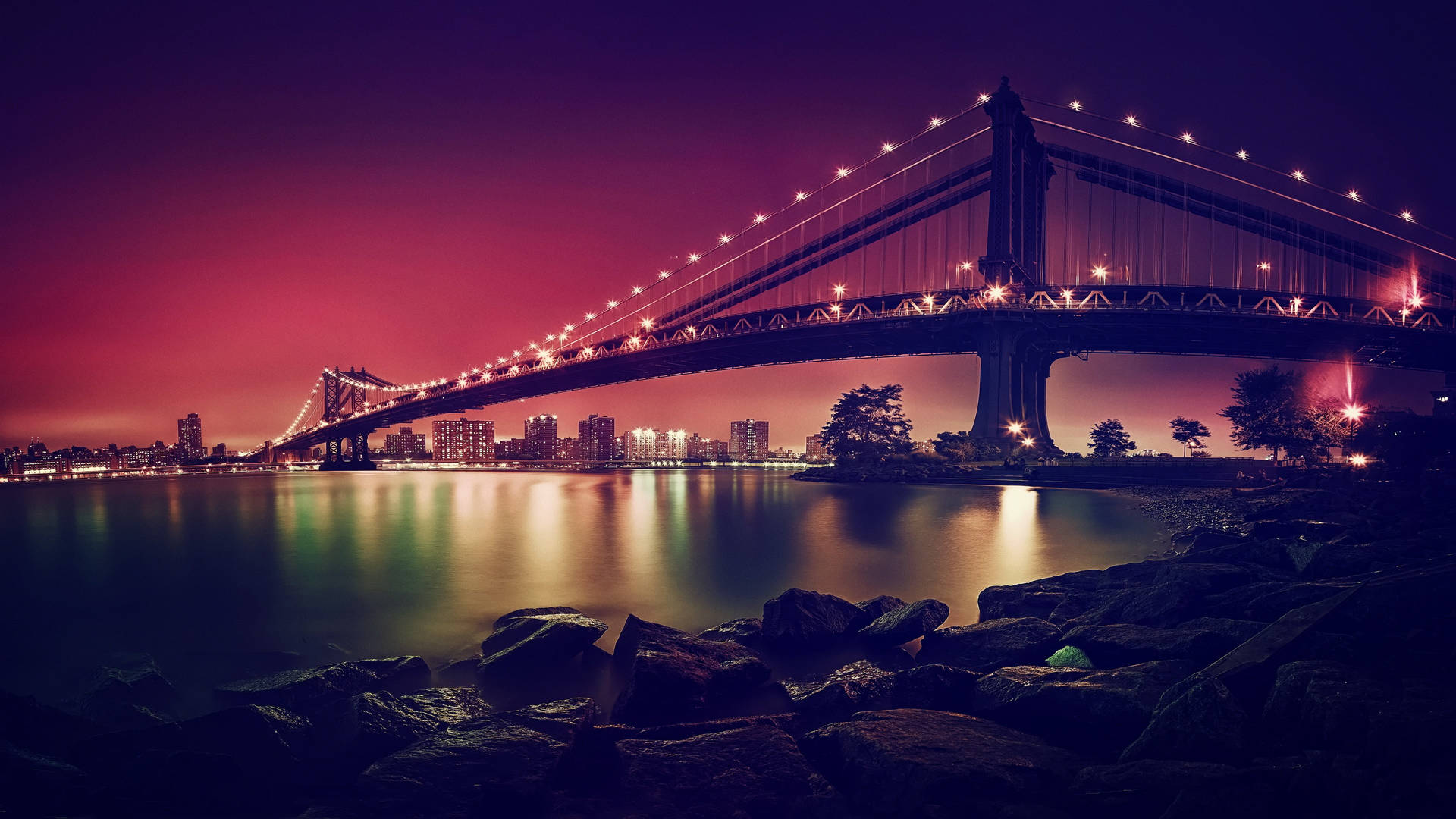 Brooklyn Bridge Night Sky New York 4k Background