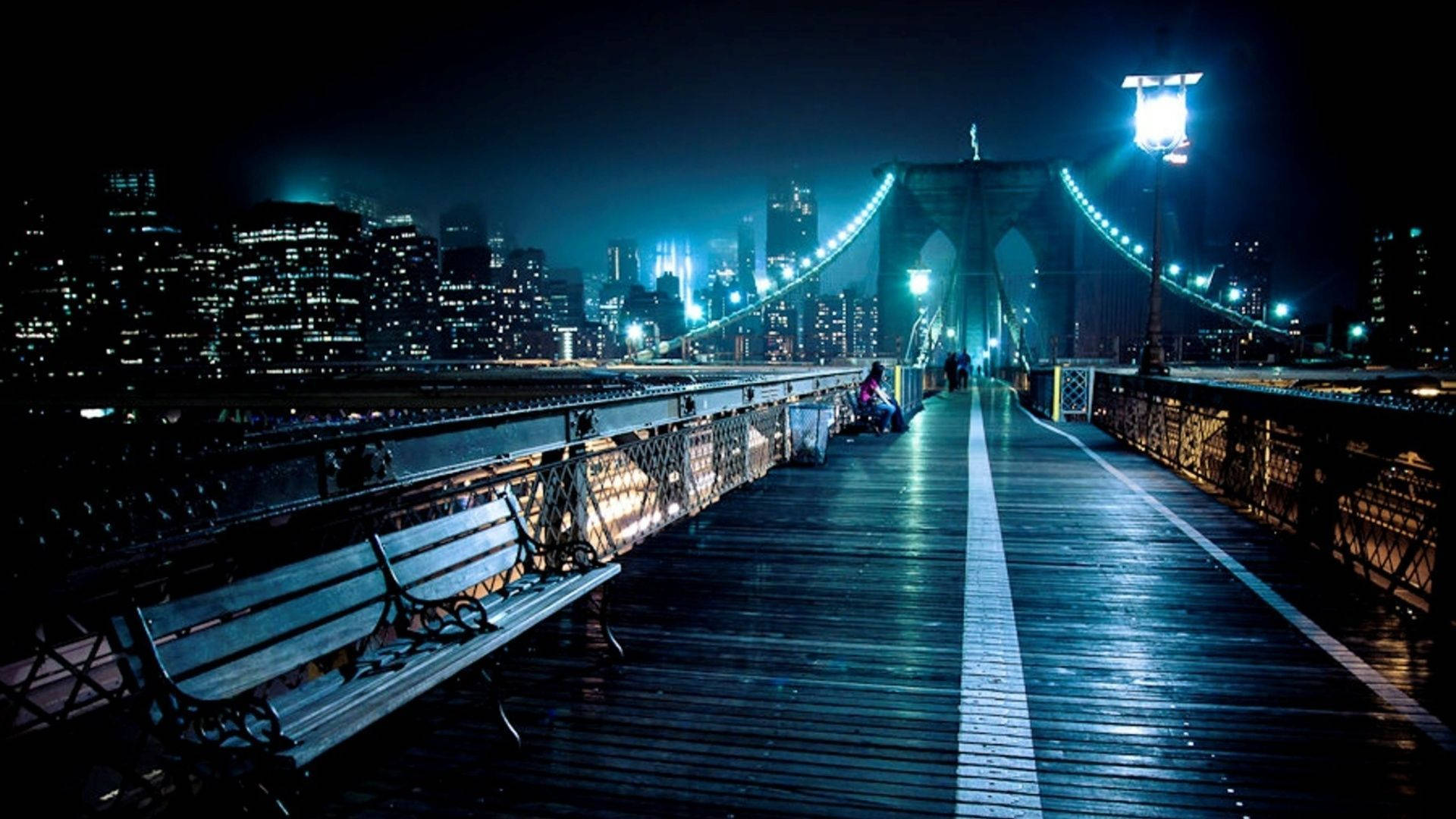 Brooklyn Bridge Walkway Night Background