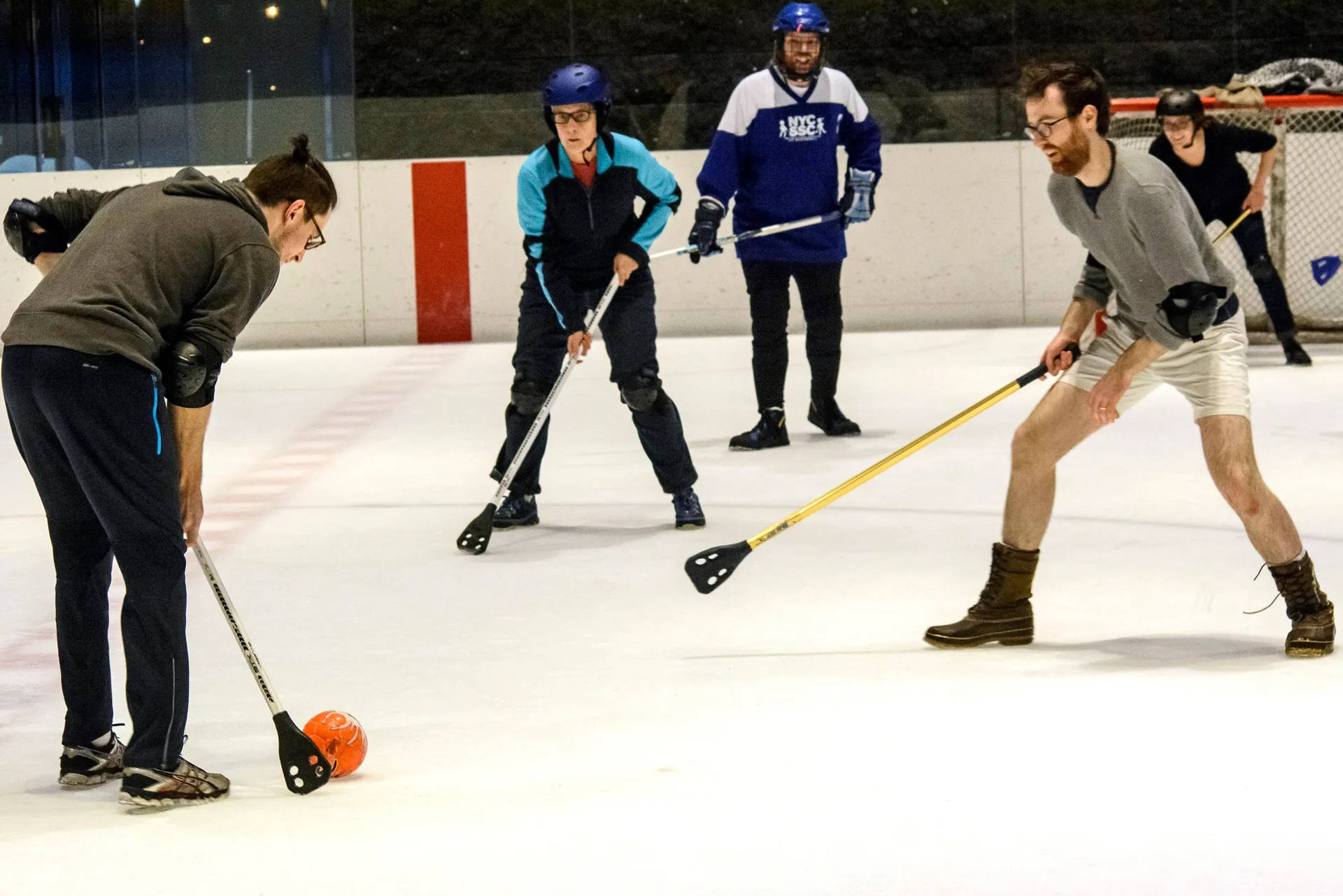 Broomball Group Of Men Background