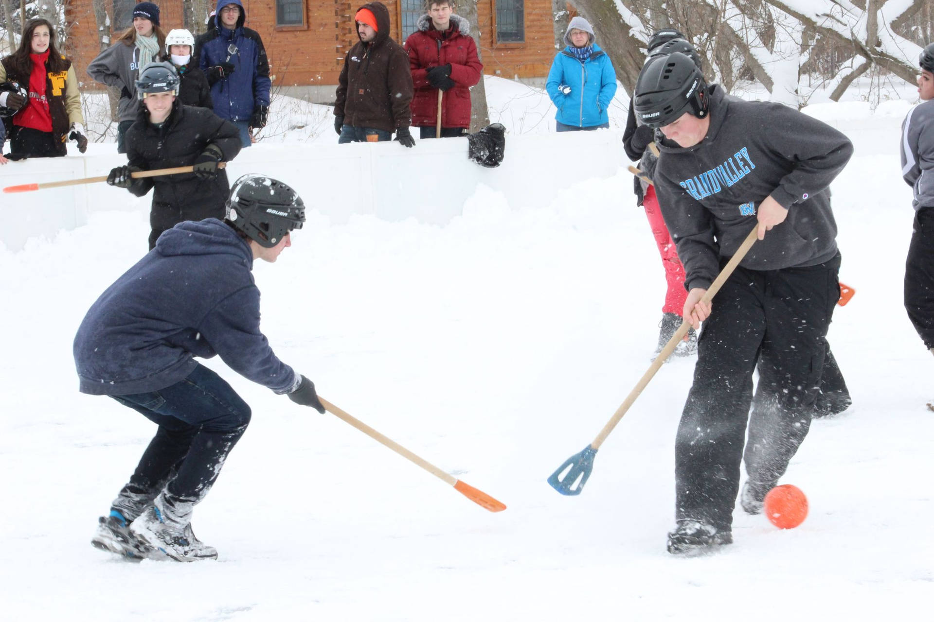 Broomball Young Boy And Man Background