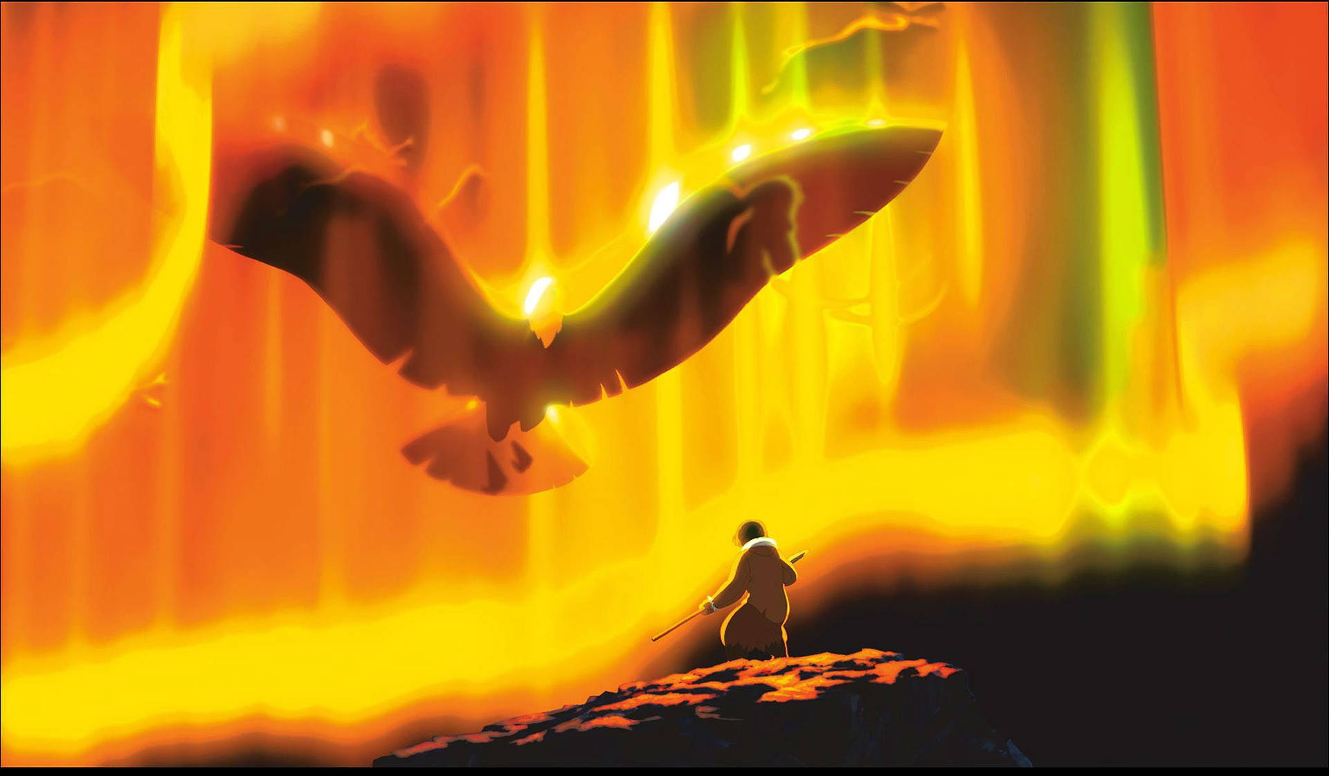 Brother Bear Movie Scene - Kenai And Sitka Being Guided By Spirit Eagle Background