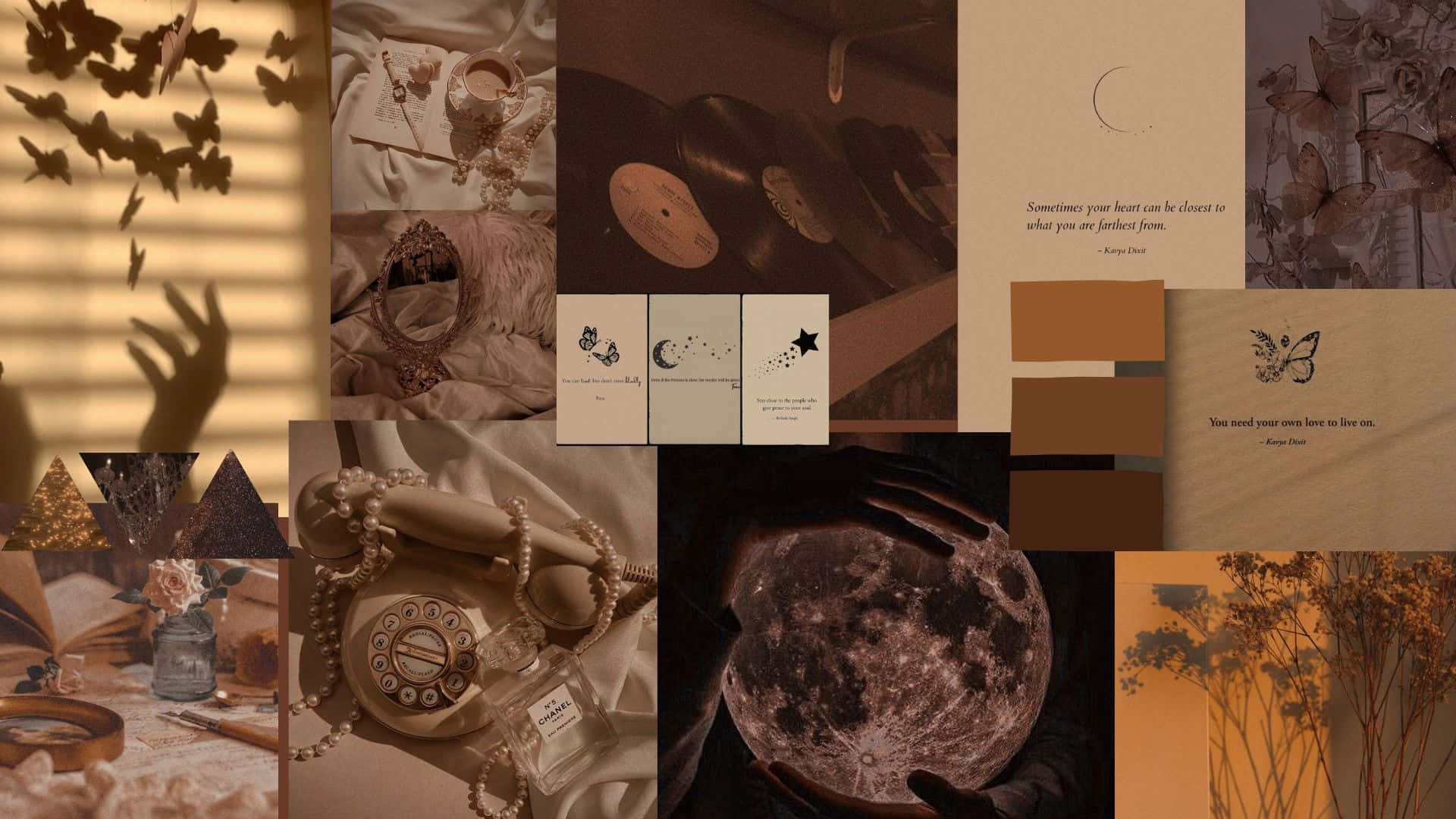 Brown Aesthetic Collage Desktop Wallpaper Background