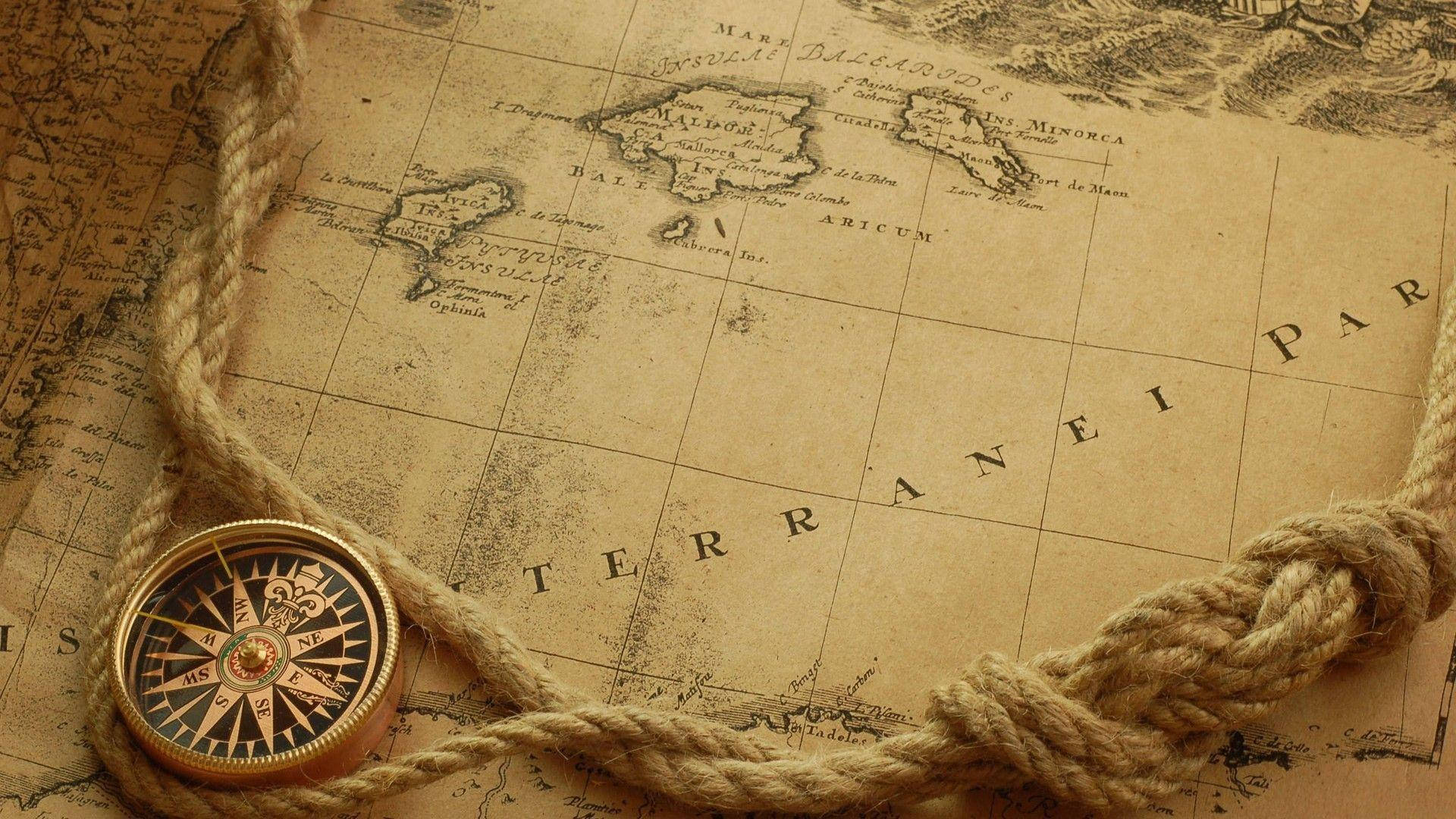 Brown Aesthetic Compass Map Laptop Background