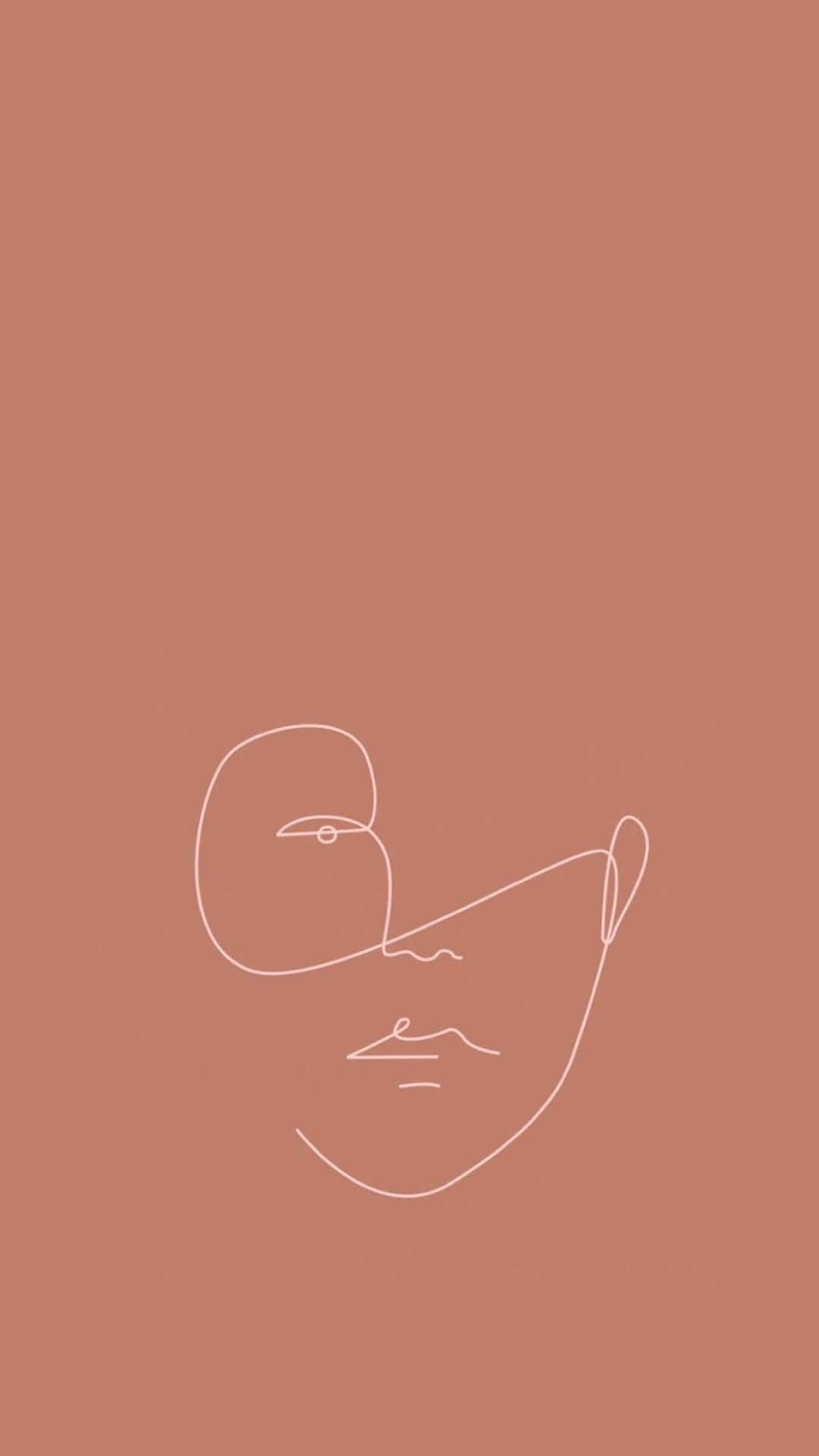 Brown Aesthetic Pastel Minimalist Line Art Background