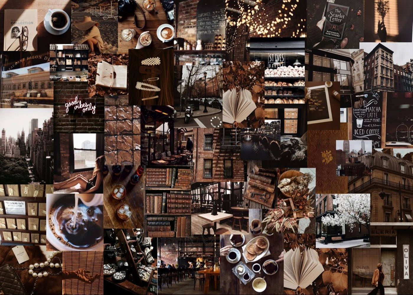 Brown Aesthetic Photo Dump Collage Laptop Background