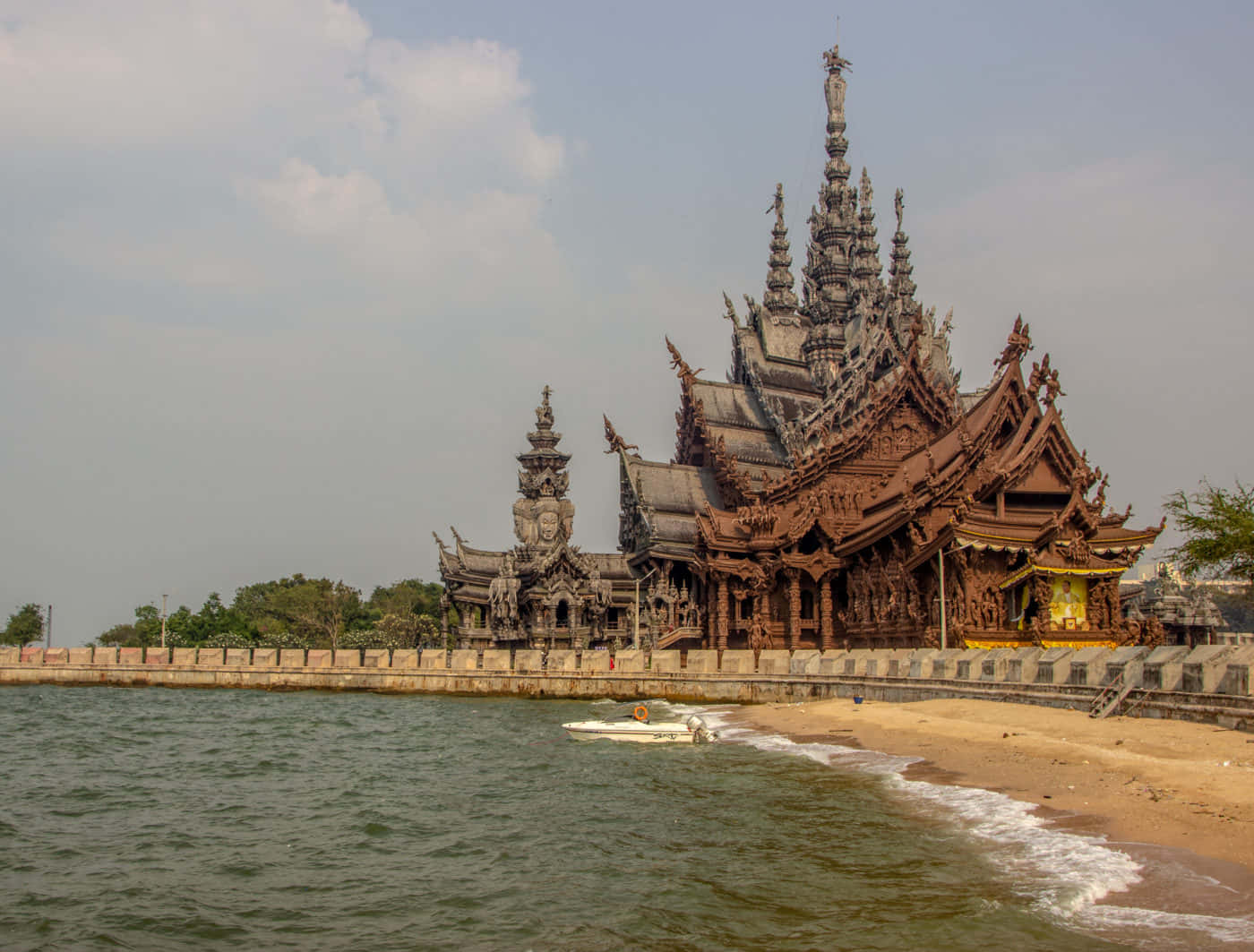 Brown Aesthetic Sanctuary Of Truth Along The Beach Background