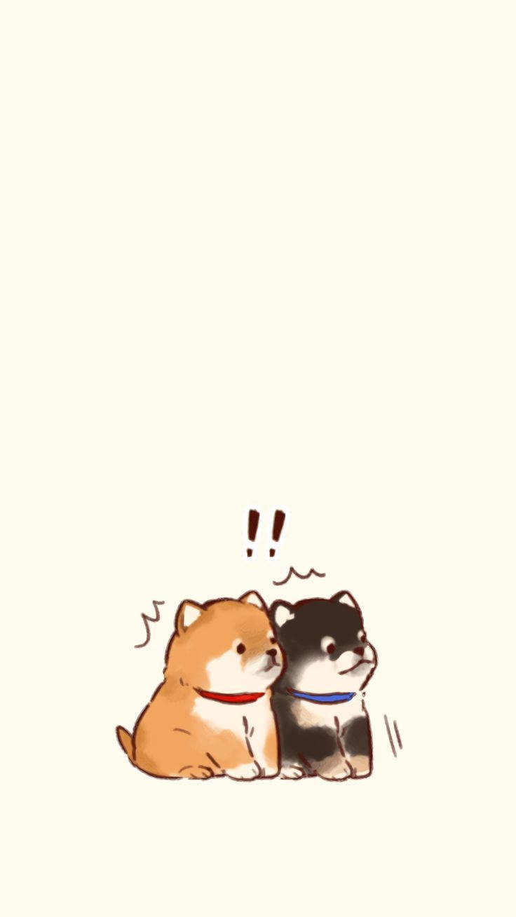 Brown And Black Cartoon Shiba Dogs Background