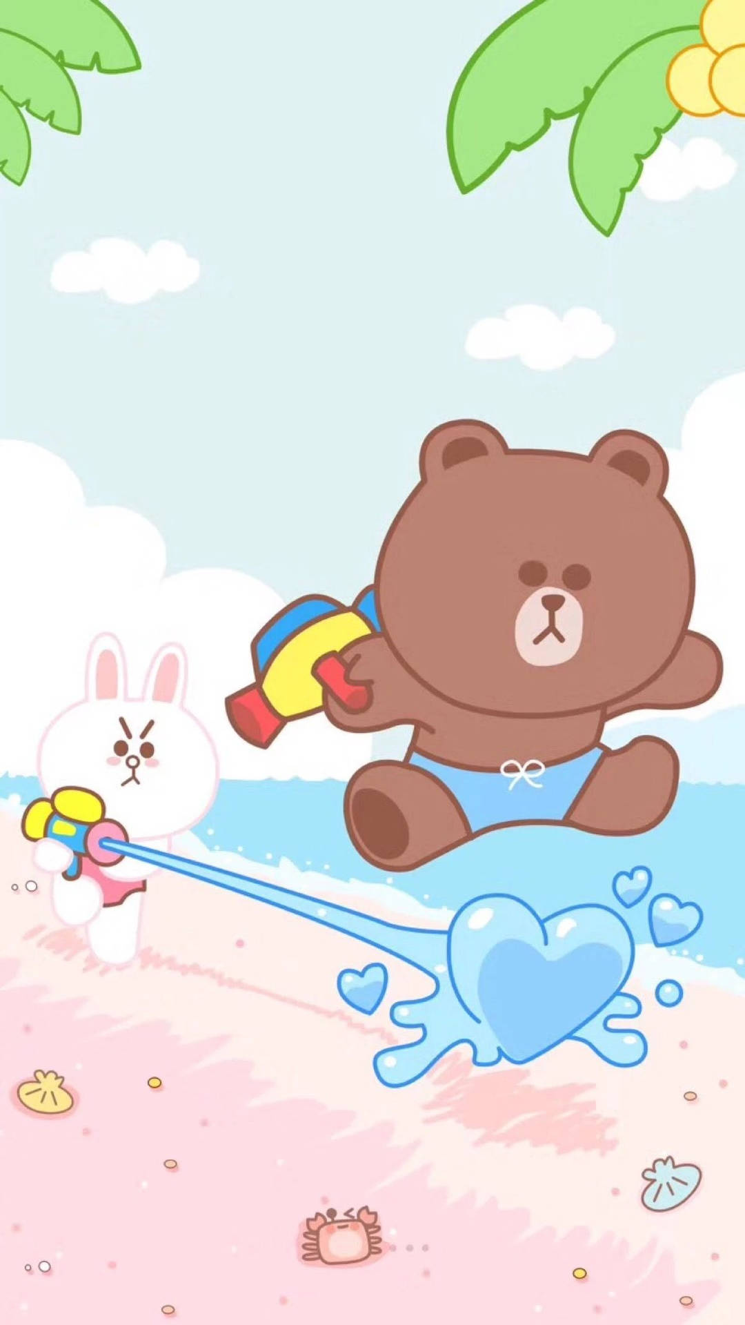 Brown And Cony Are Enjoying A Fun Day At The Beach Playing Games With Line Friends! Background