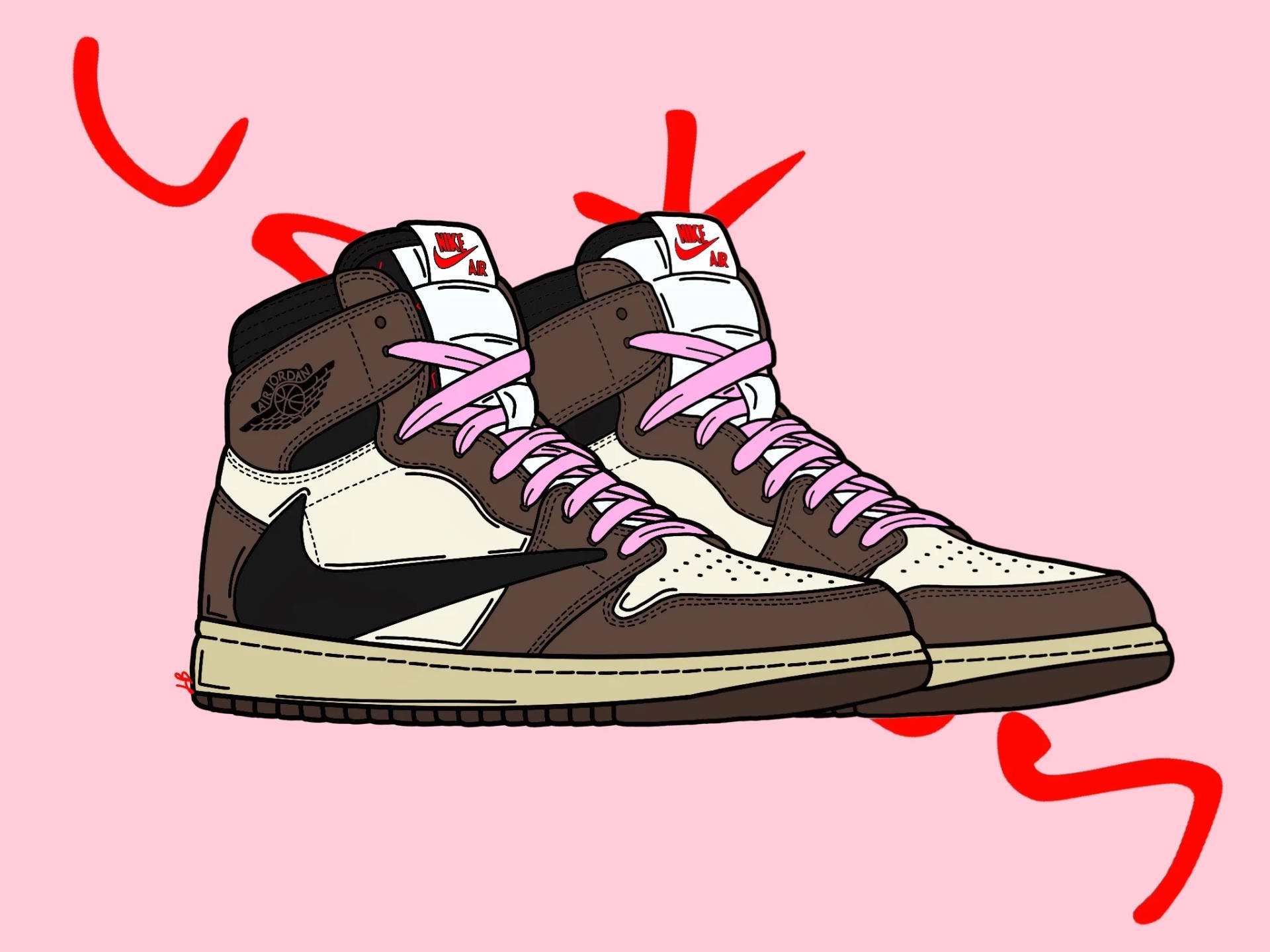 Brown And Pink Cartoon Nike Shoes Background