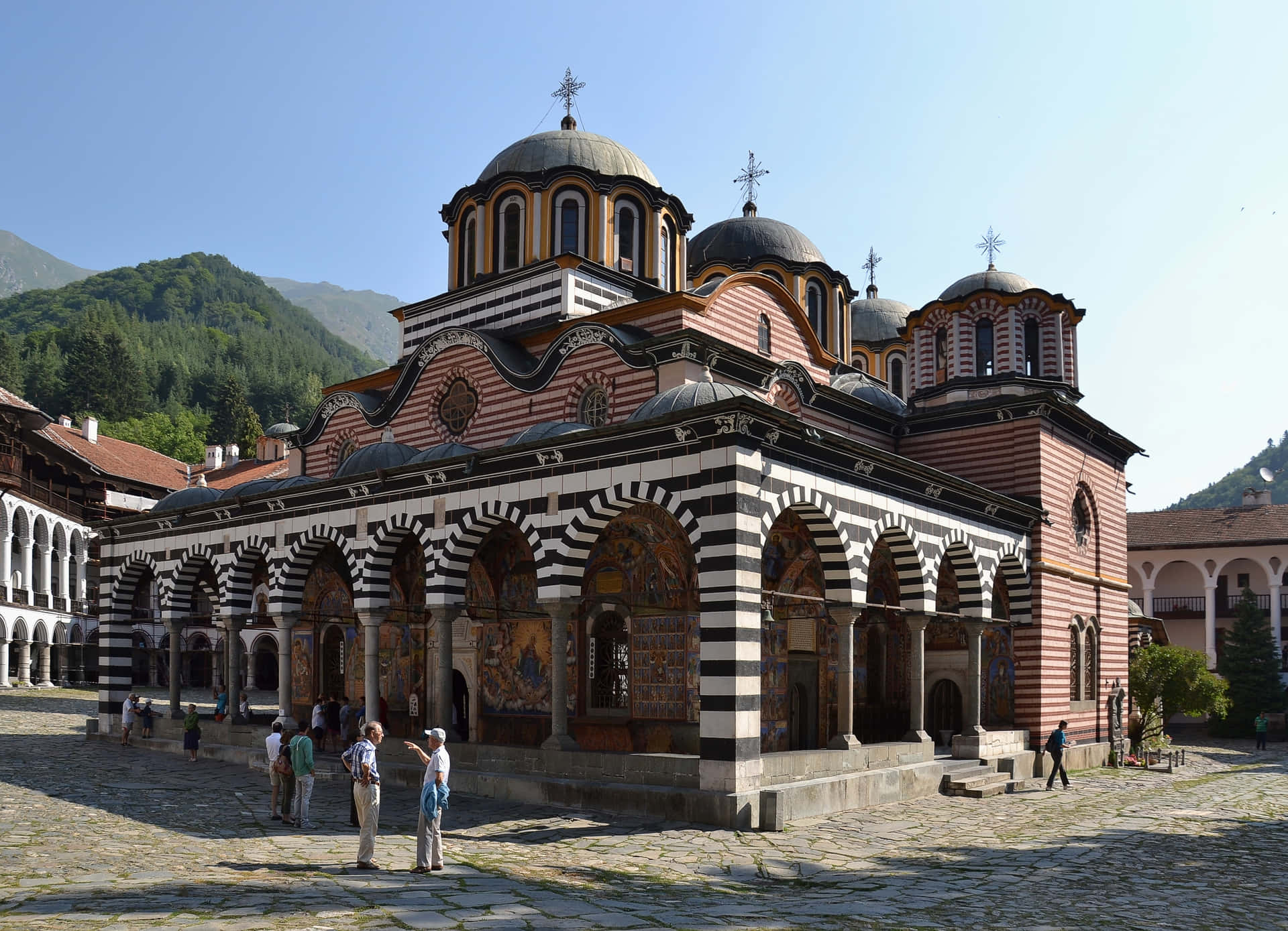 Brown And White Architecture Rila Monastery Background