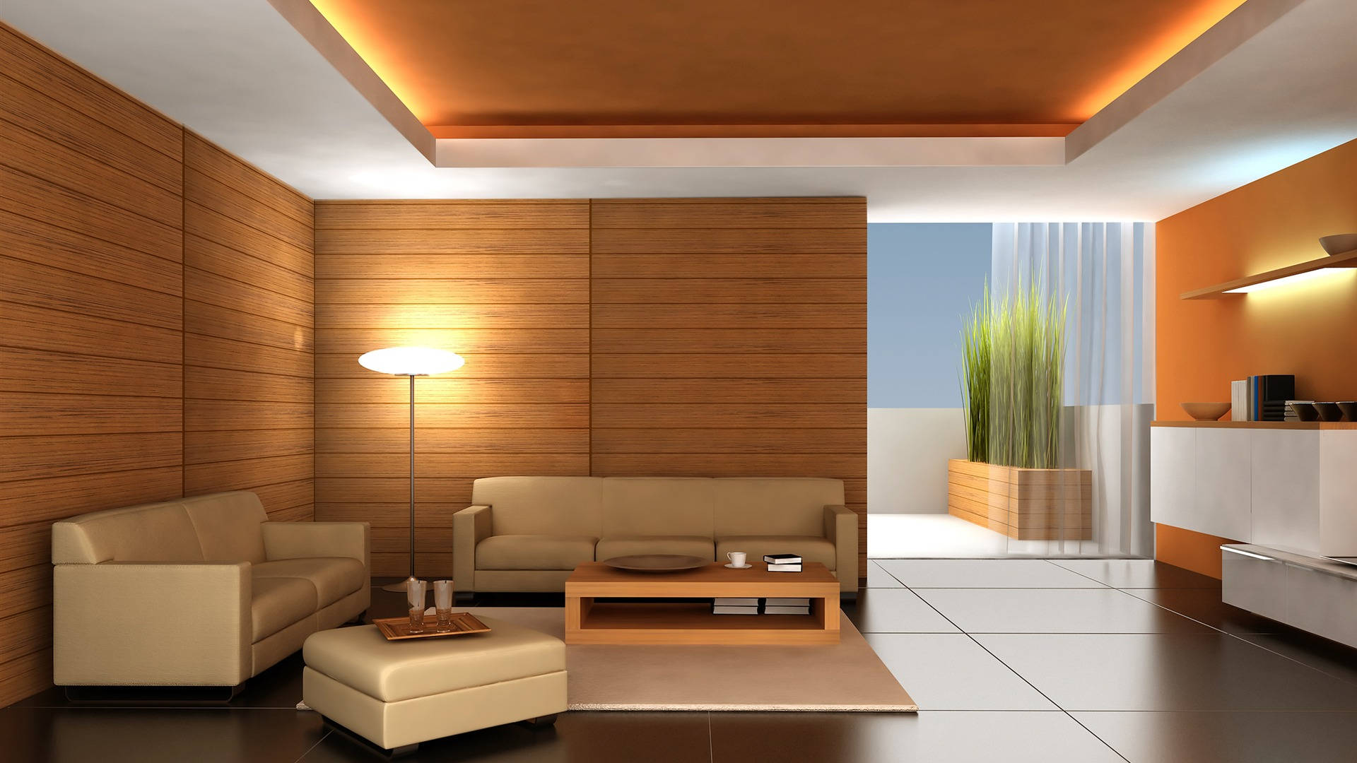Brown And White Modern Living Room Background