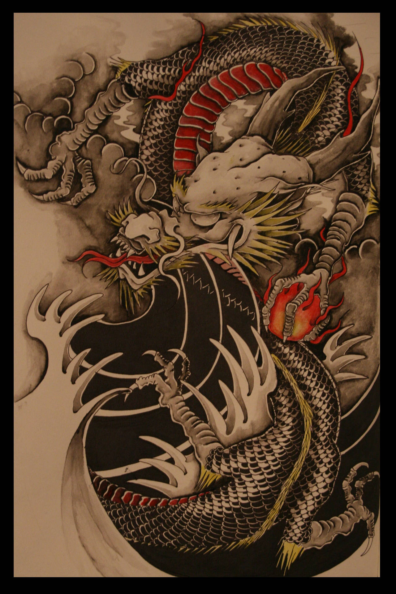 Brown Black Japanese Dragon Tattoo Background
