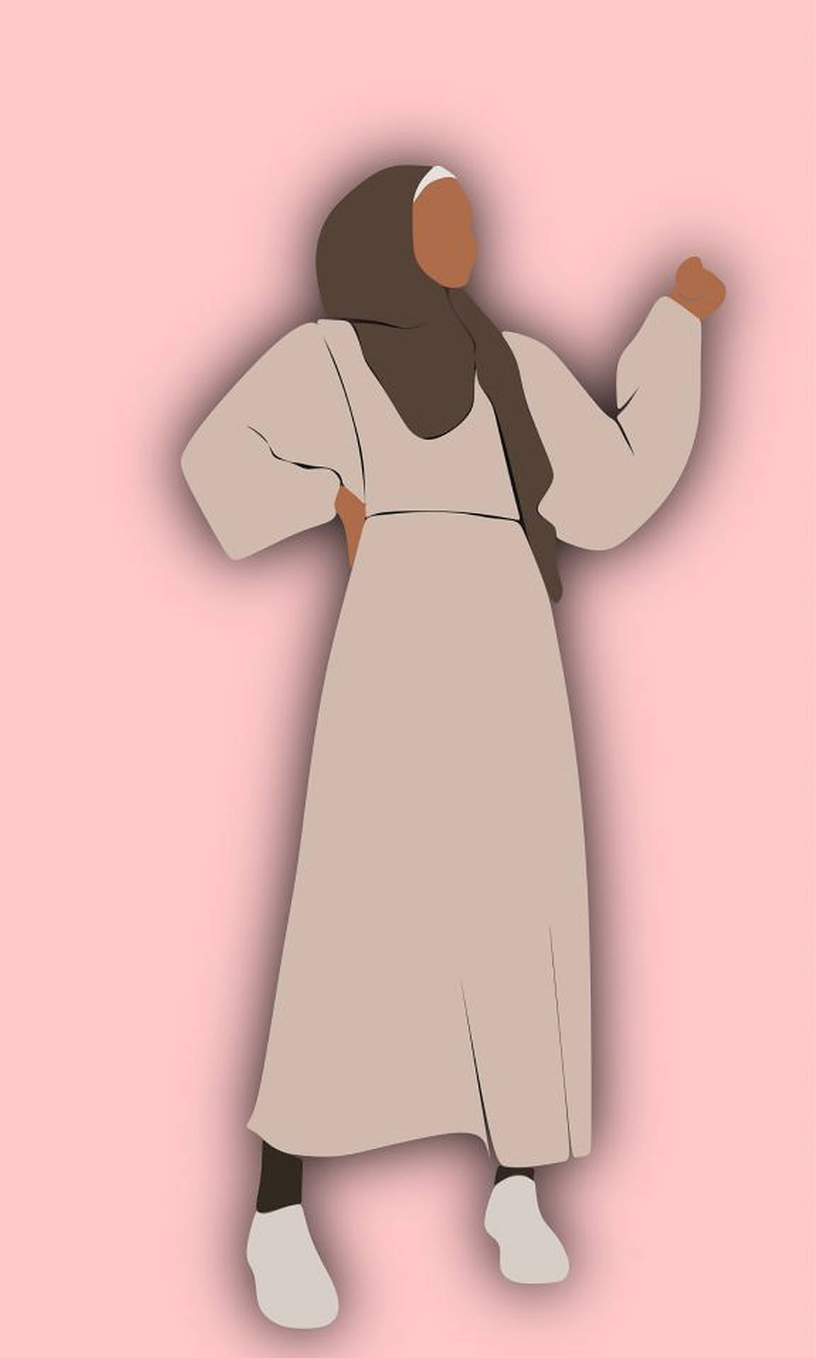 Brown Cartoon Hijab Pink Background