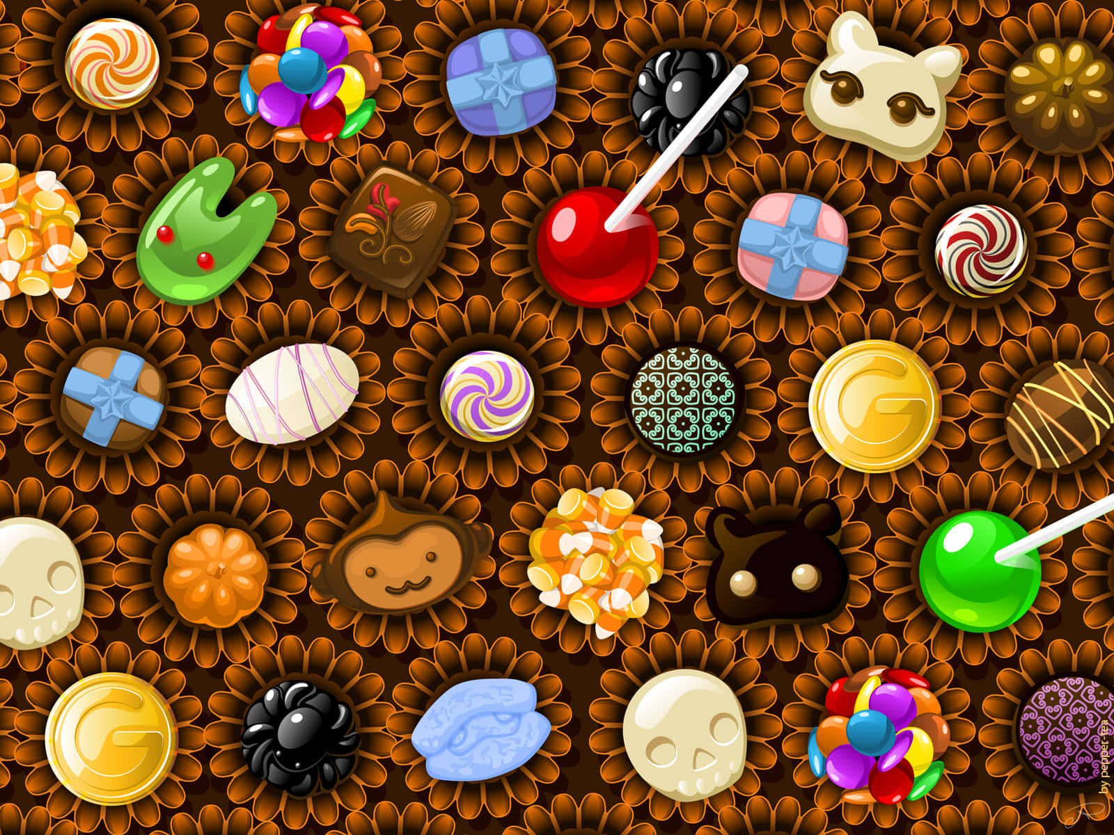 Brown Flower Plates Cute Candies Background