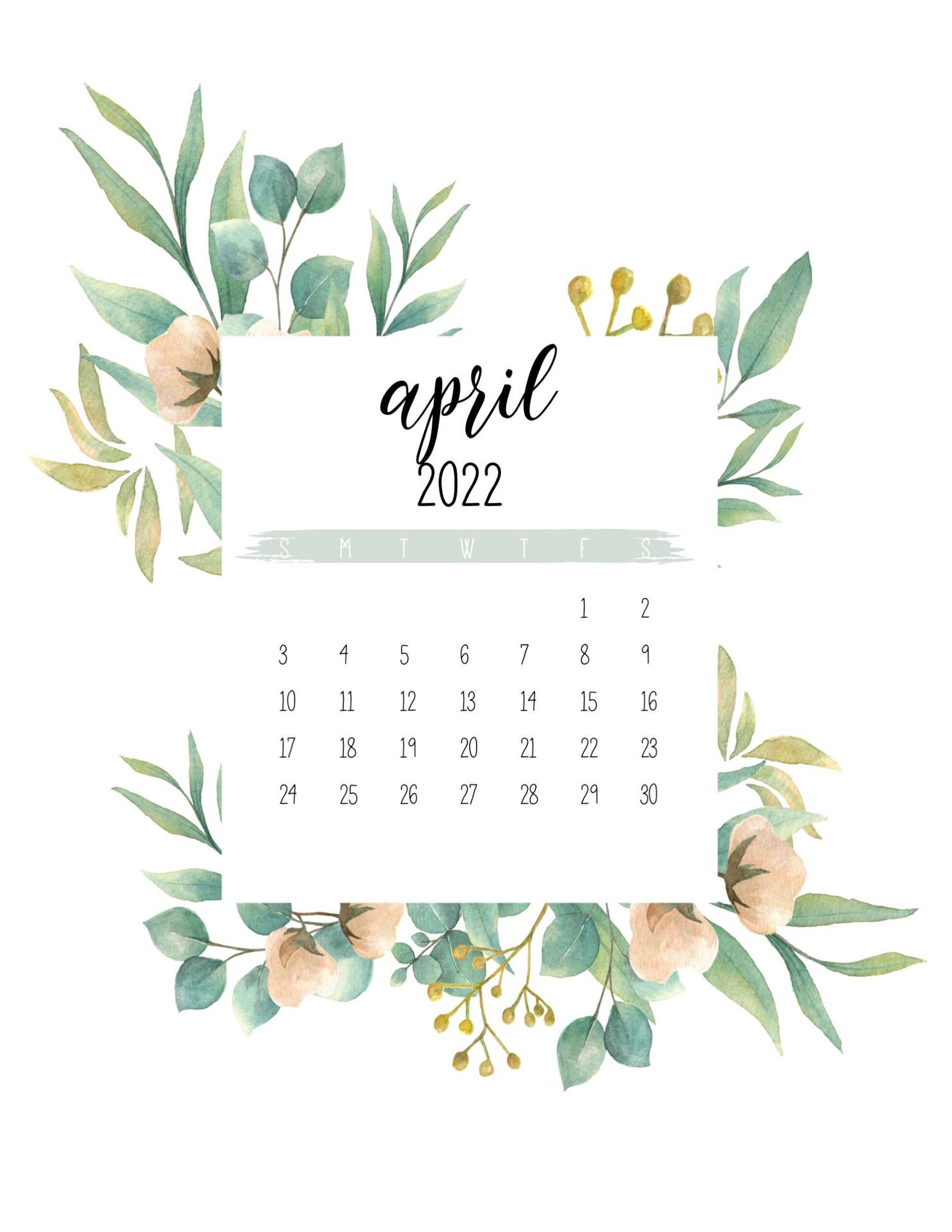 Brown Green Plant April 2022 Calendar