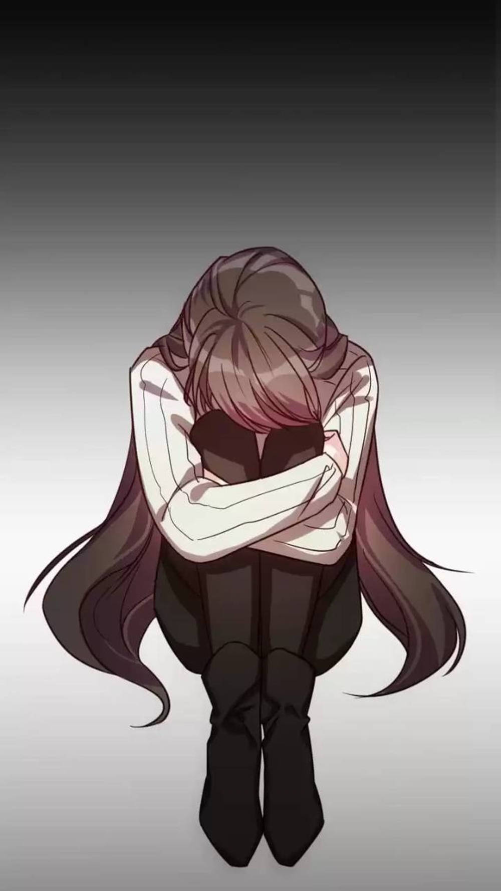 Brown-haired Depressed Anime Girl Background