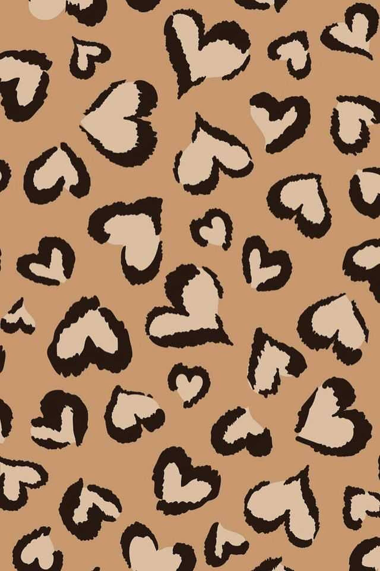 Brown Heart Cheetah Print Background