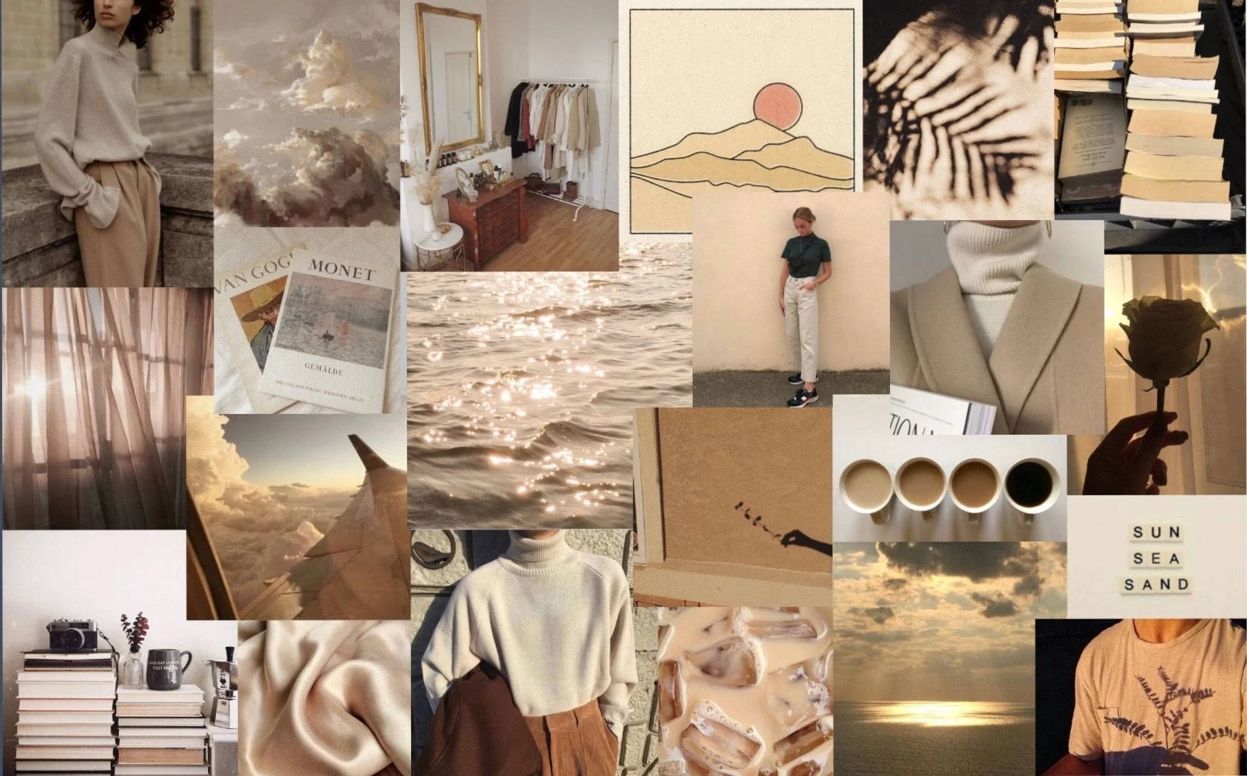 Brown Item Collage Beige Aesthetic Desktop Background