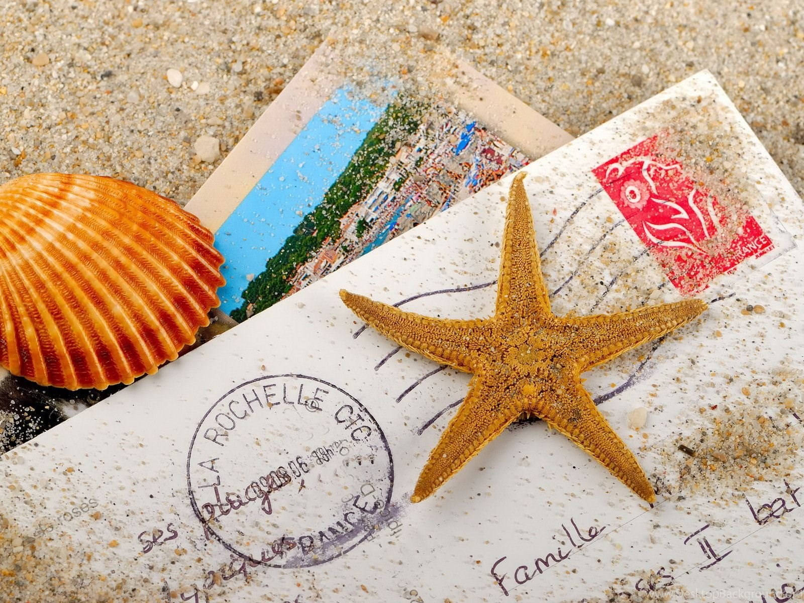 Brown Starfish And Old Letters Background