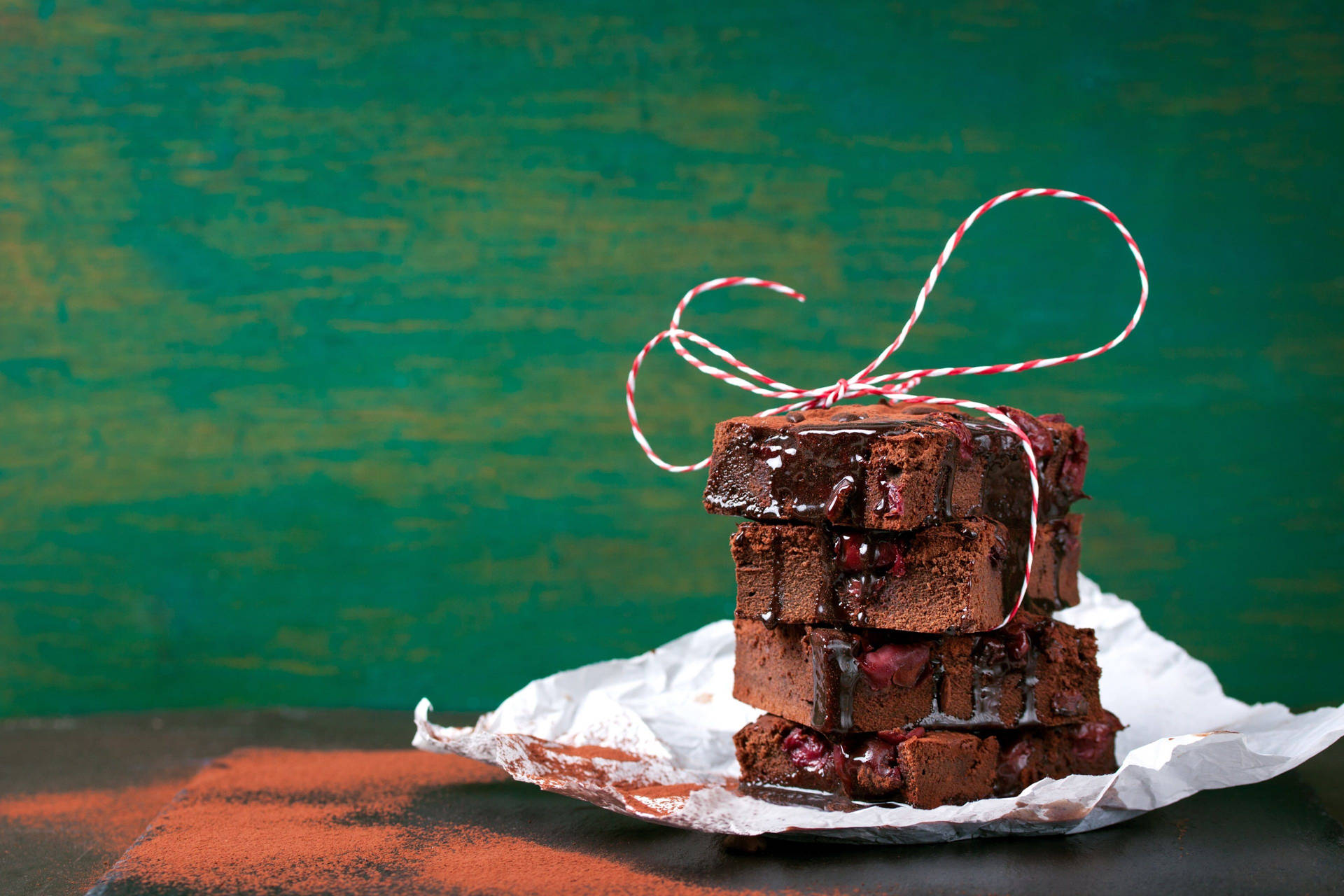 Brownies With Chocolate Powder Background