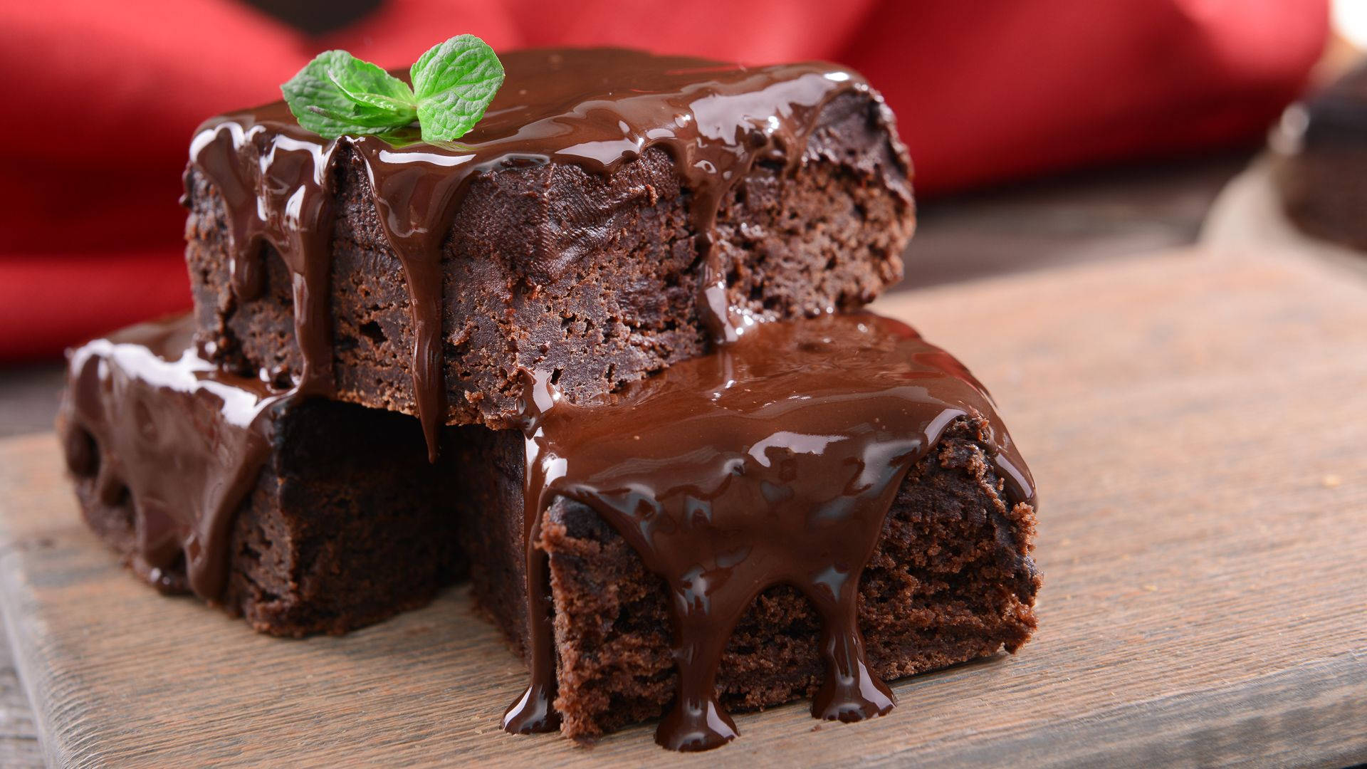 Brownies With Dripping Chocolate Background