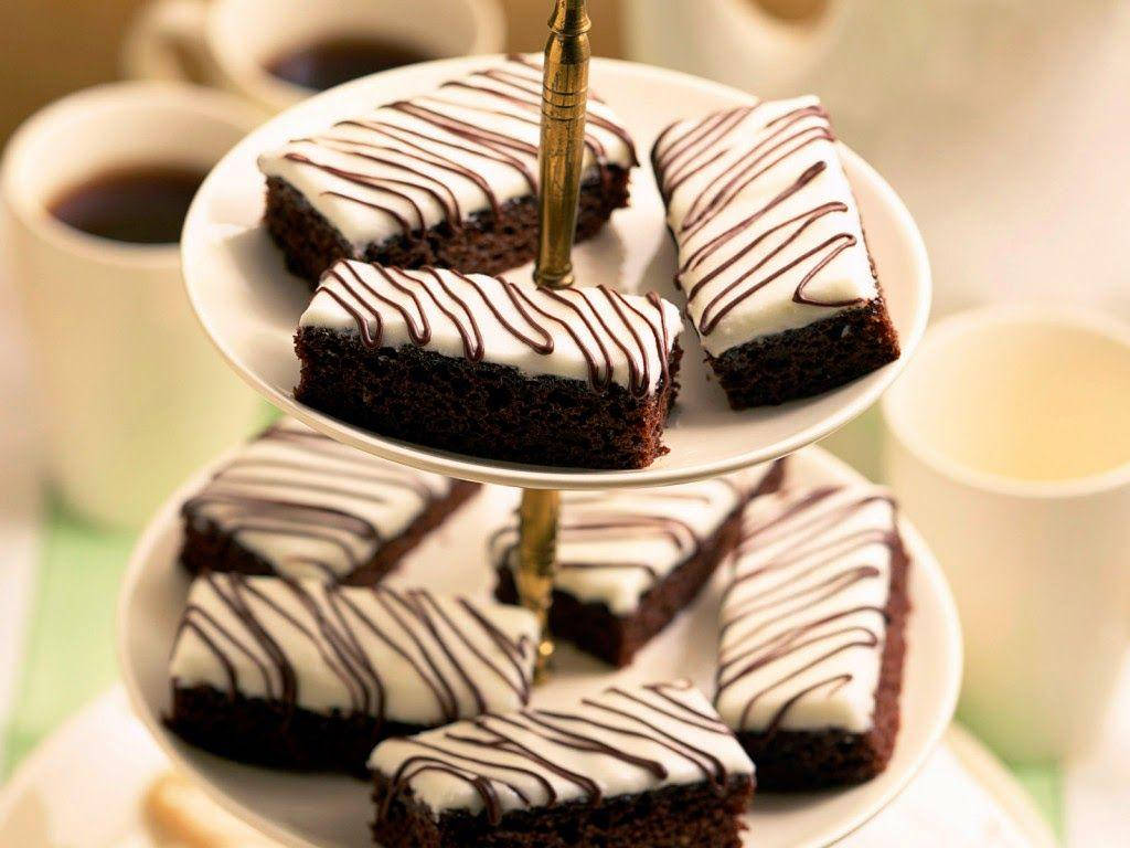 Brownies With White Chocolate Frosting Background