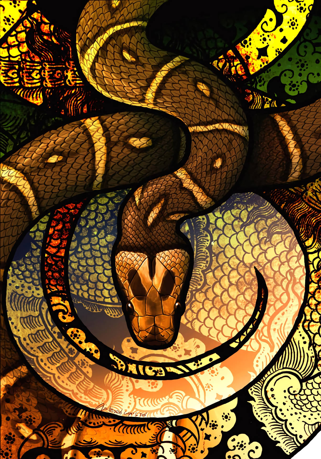 Brownish Snake In Art Pattern Background