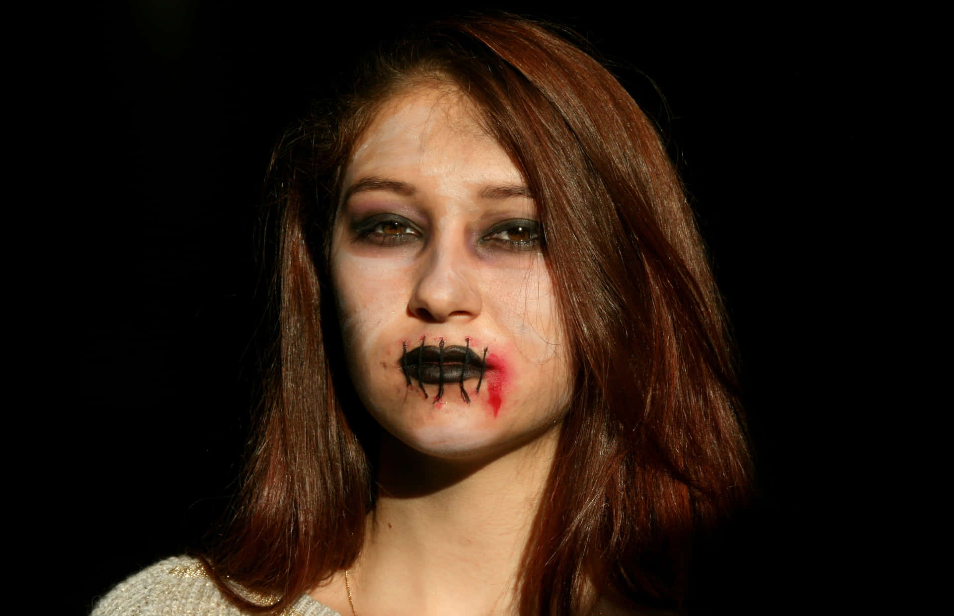 Bruised Girl With Black Lipstick Background