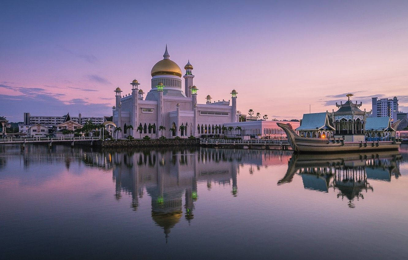 Brunei Mosque Side Angle Background