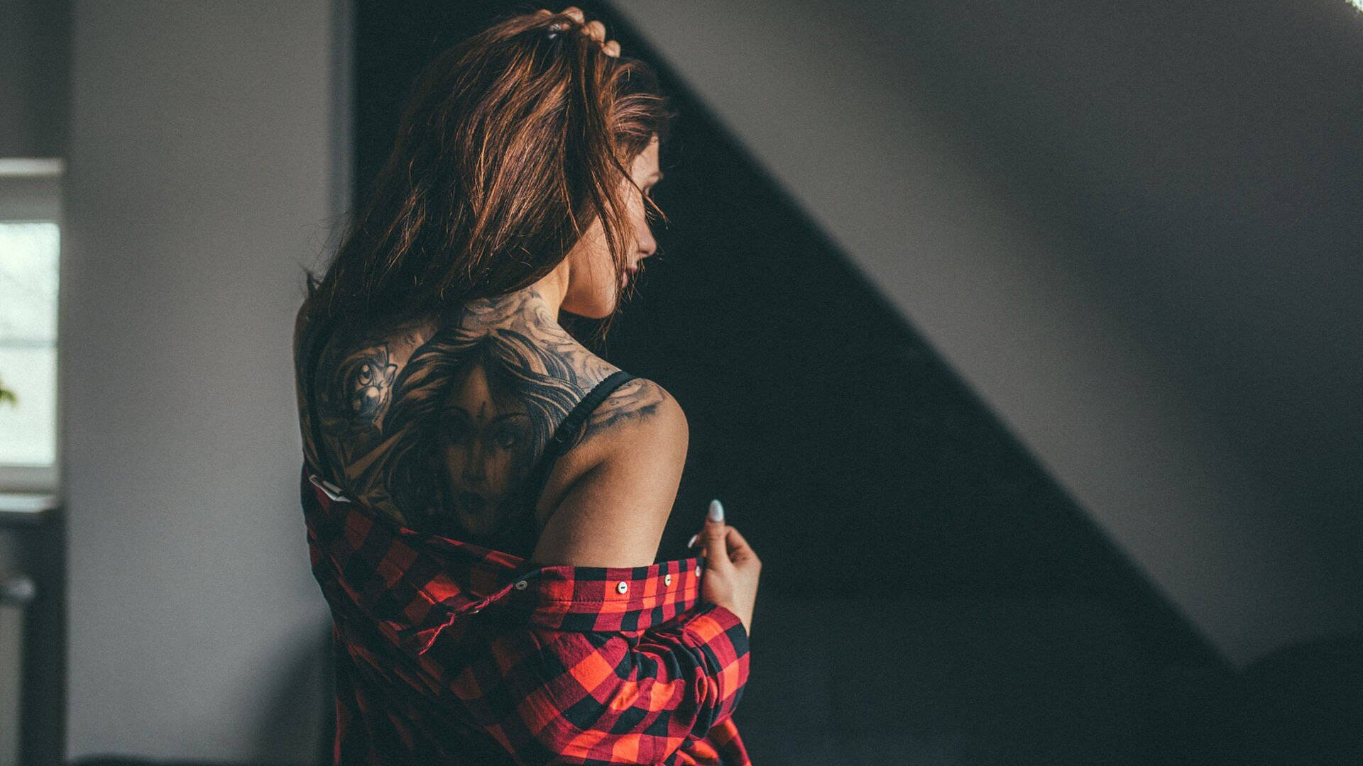 Brunette Girl With Tattoo Background