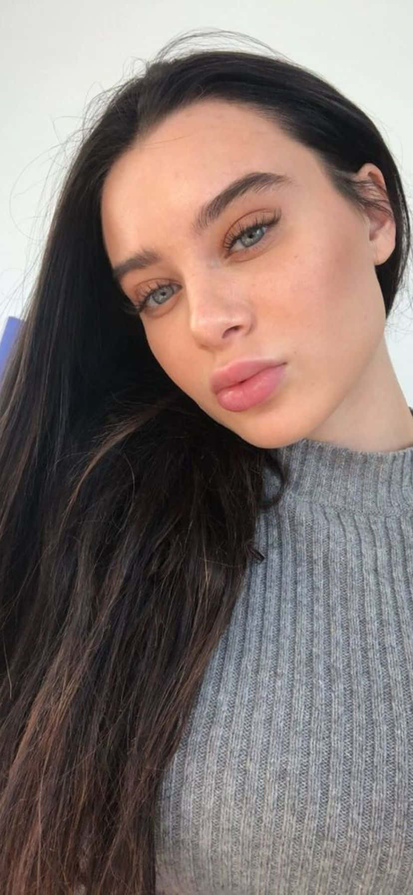 Brunette Selfie Gray Sweater Background