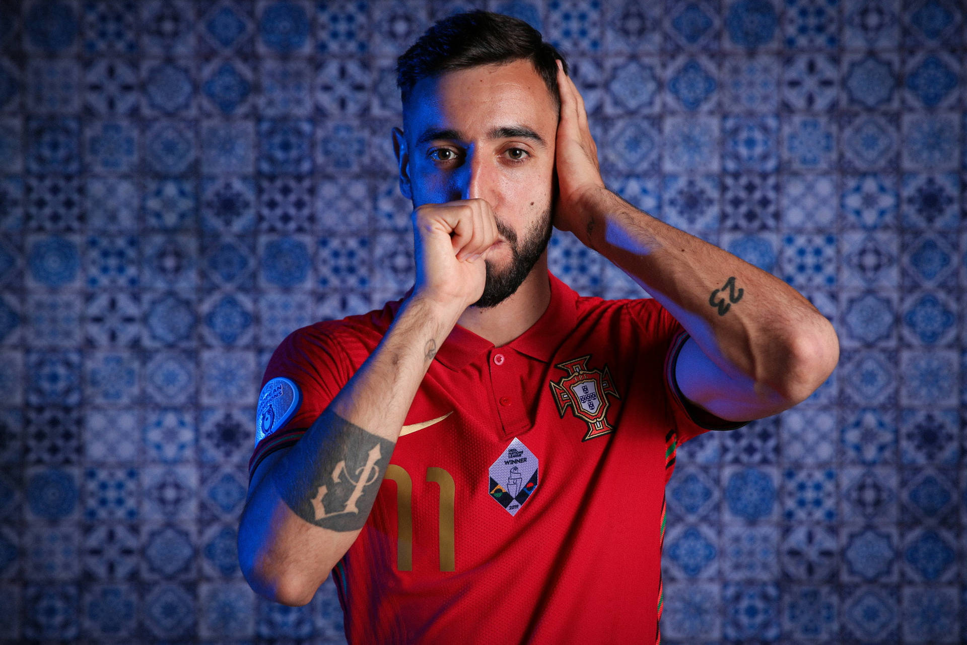 Bruno Fernandes Hand Over Mouth Background