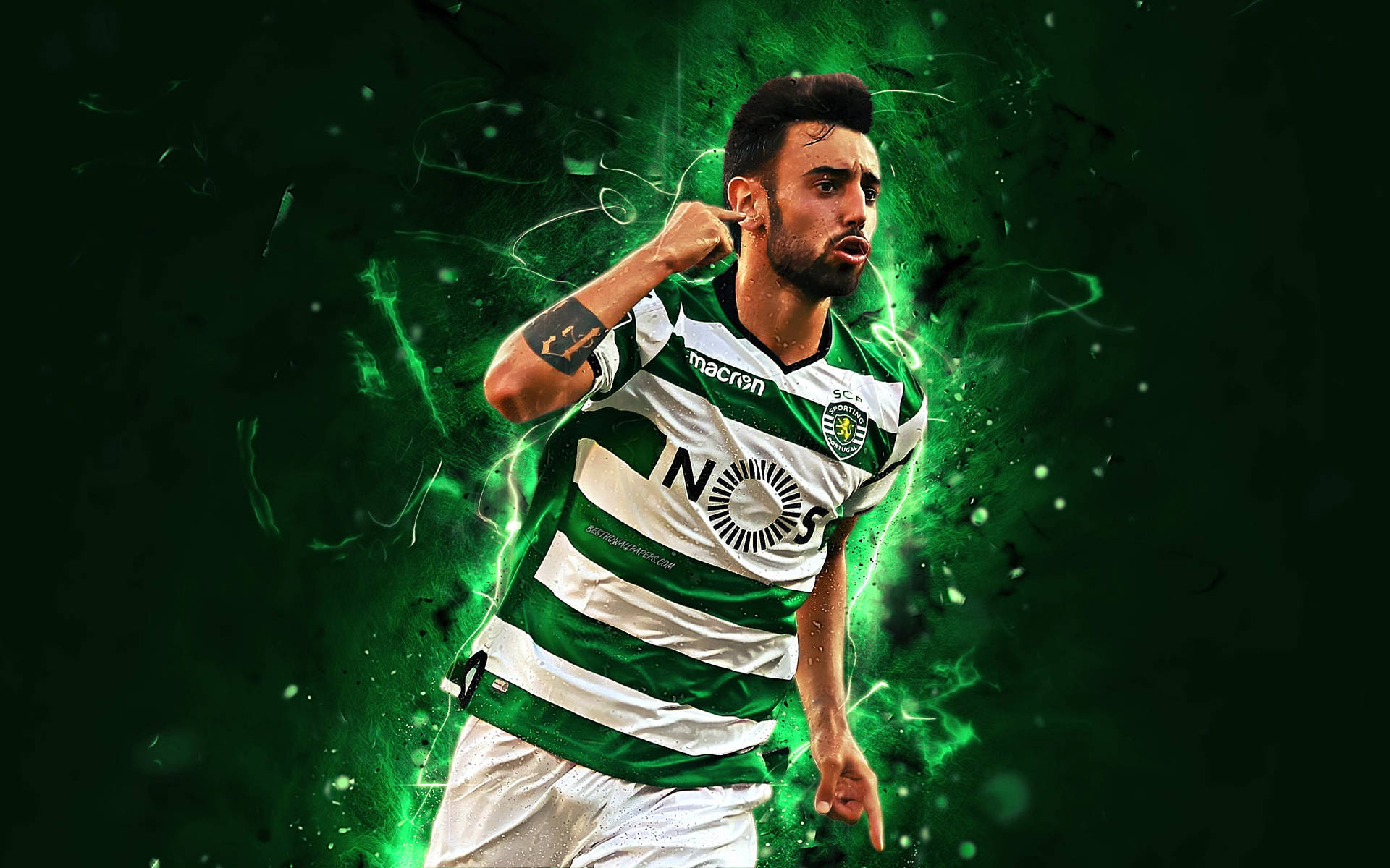 Bruno Fernandes Pointing To His Ears Background