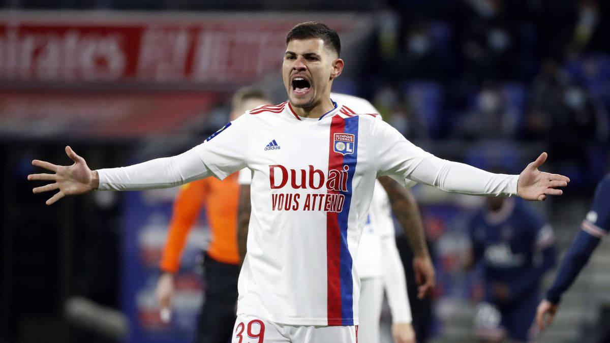 Bruno Guimarães Celebrating On The Field Background