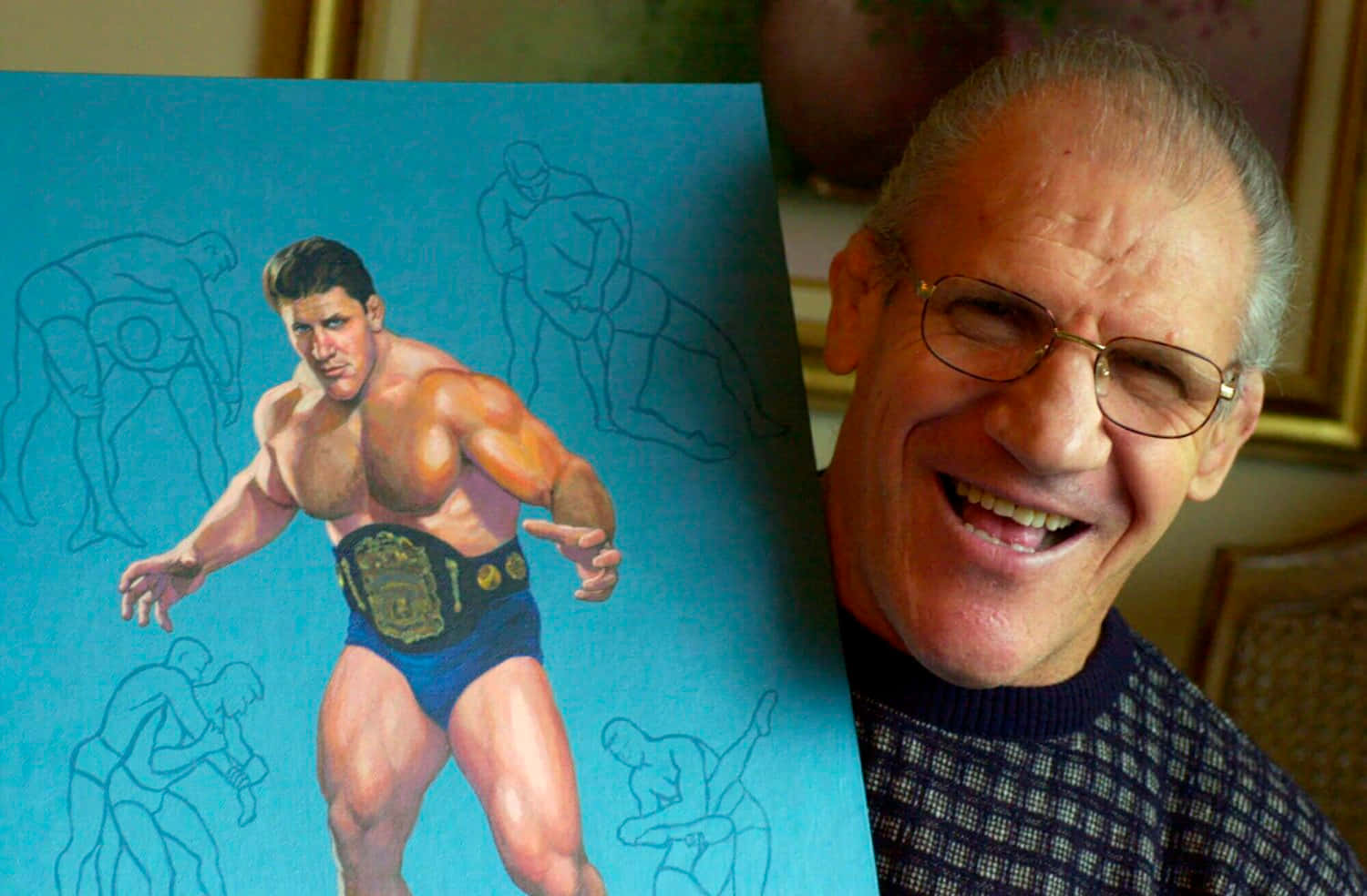 Bruno Sammartino With His Painting Background