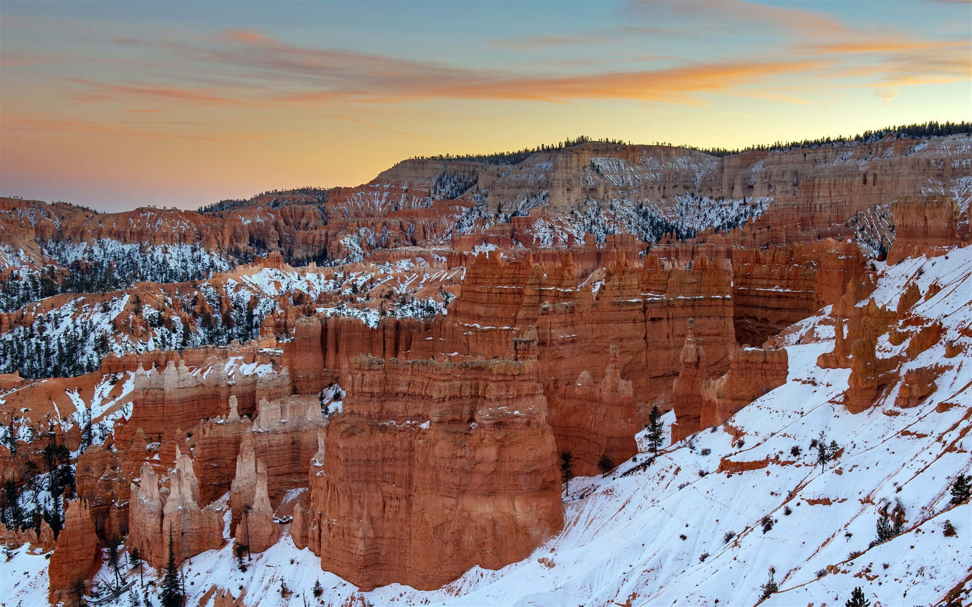 Bryce Canyon National Park Rocky Slopes Snow Background
