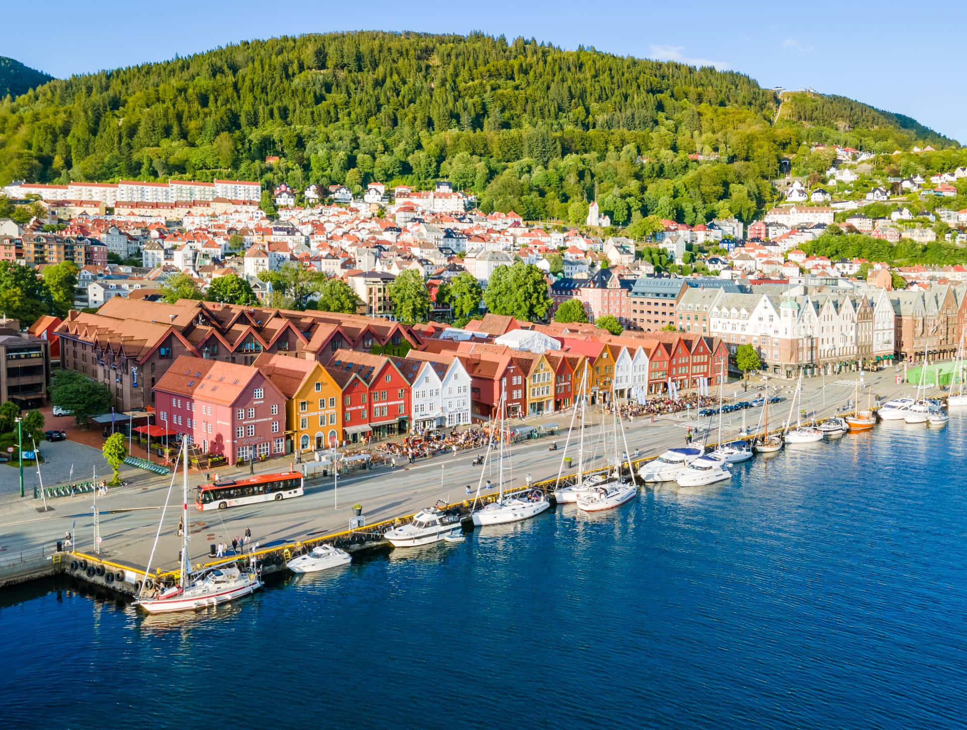 Bryggen Historic Harbor Aerial View Bergen Norway Background