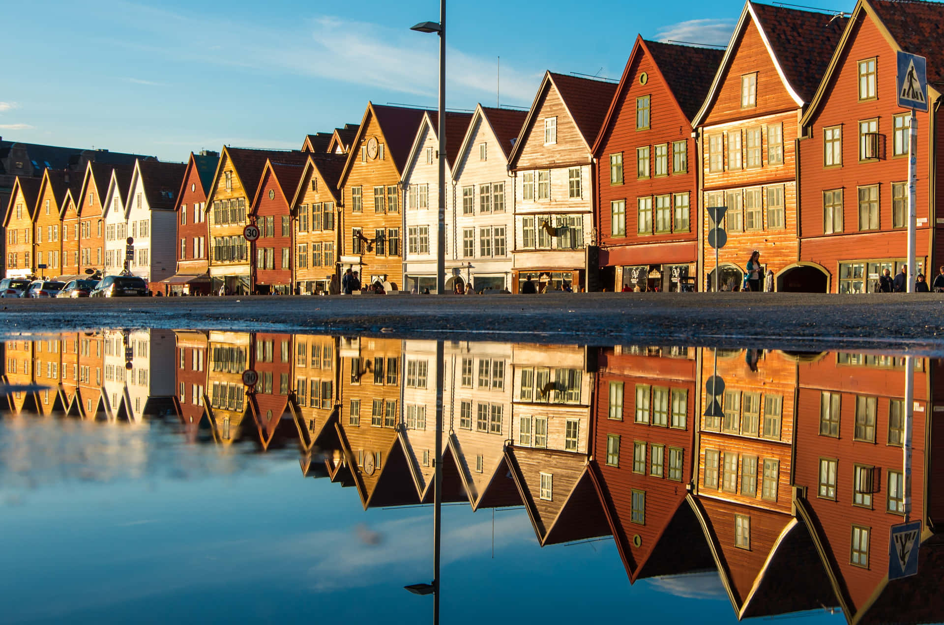 Bryggen Reflections Bergen Norway Background