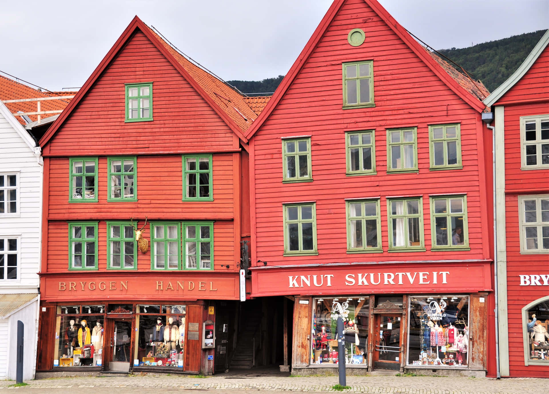 Bryggen Traditional Norwegian Shops Background