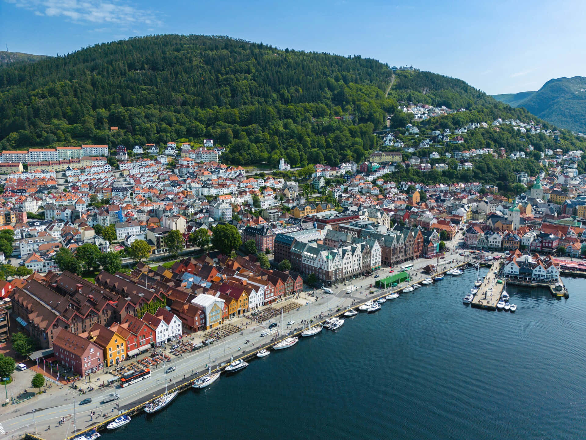 Bryggen Waterfront Aerial View Bergen Norway Background