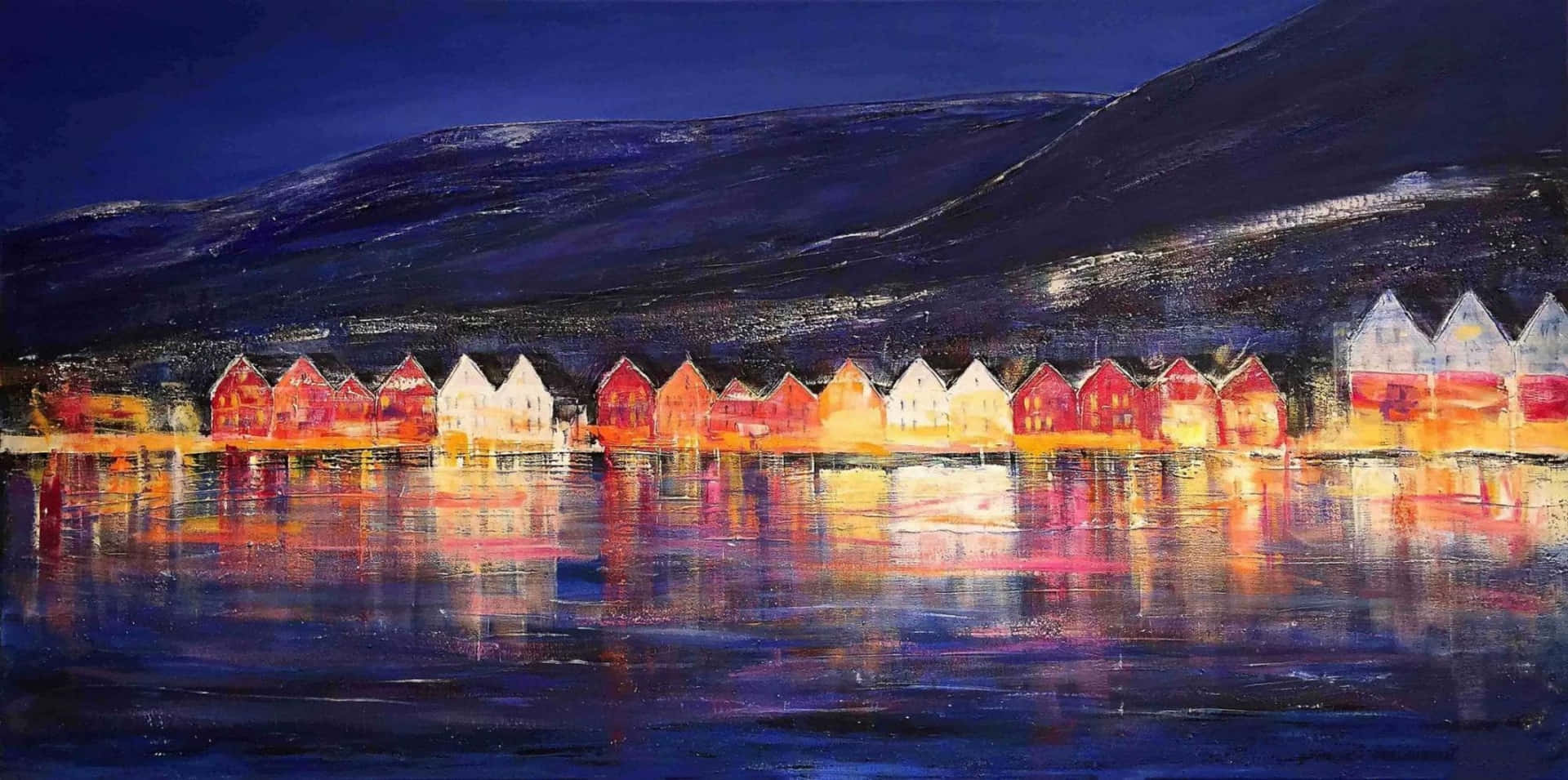 Bryggen Waterfront Painting Background