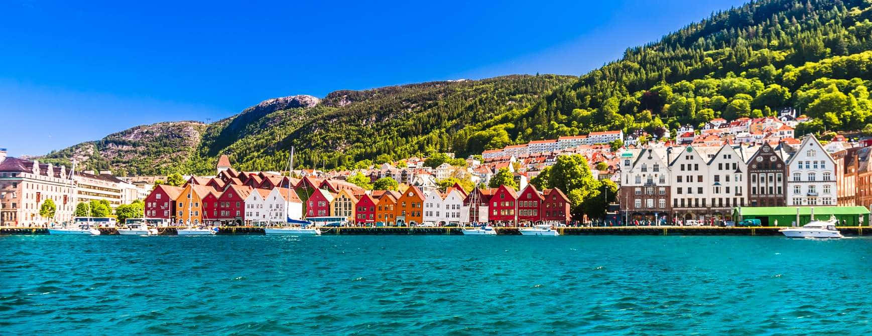 Bryggen Waterfront Panorama Bergen Norway Background