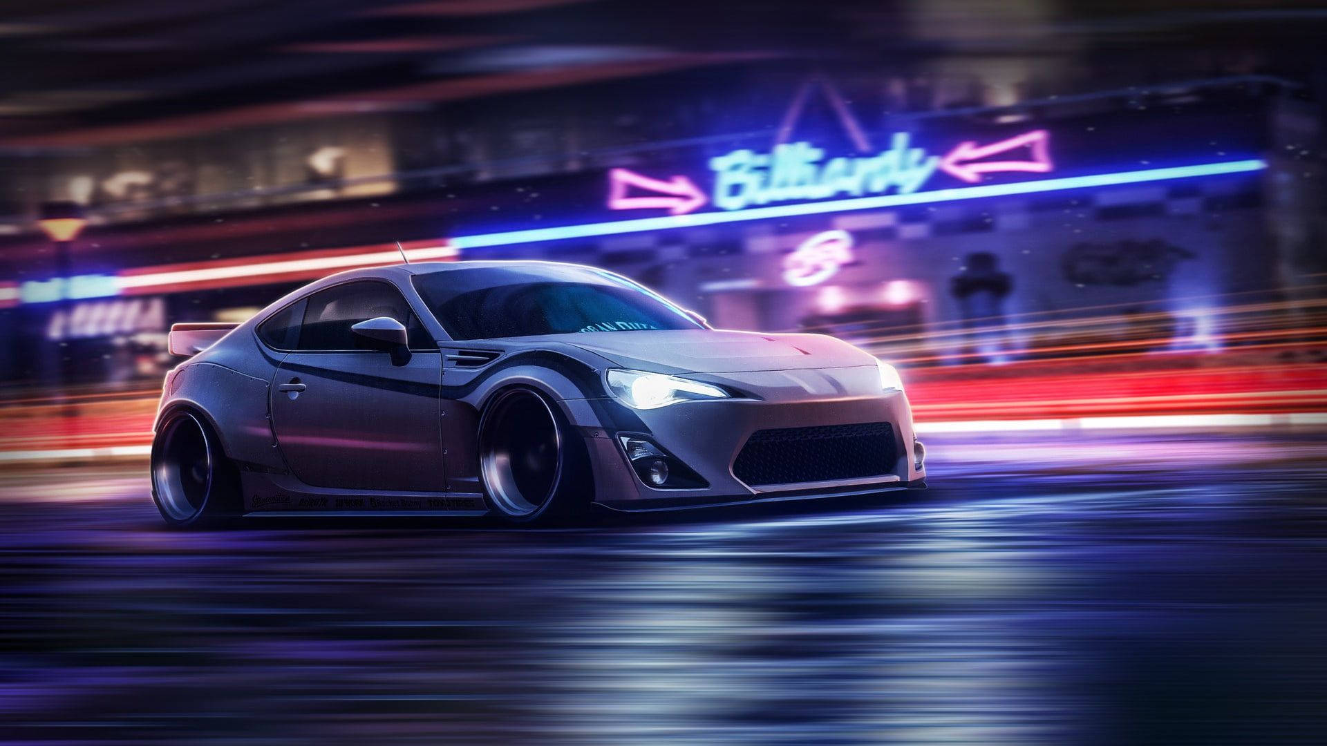 Brz Driving Through Bustling City Background