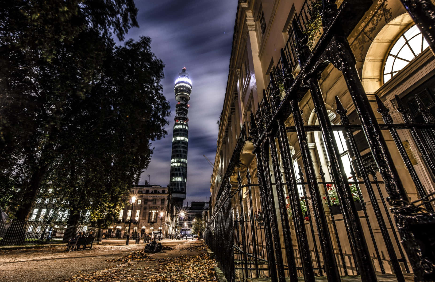 Bt Tower From The City Streets At Night