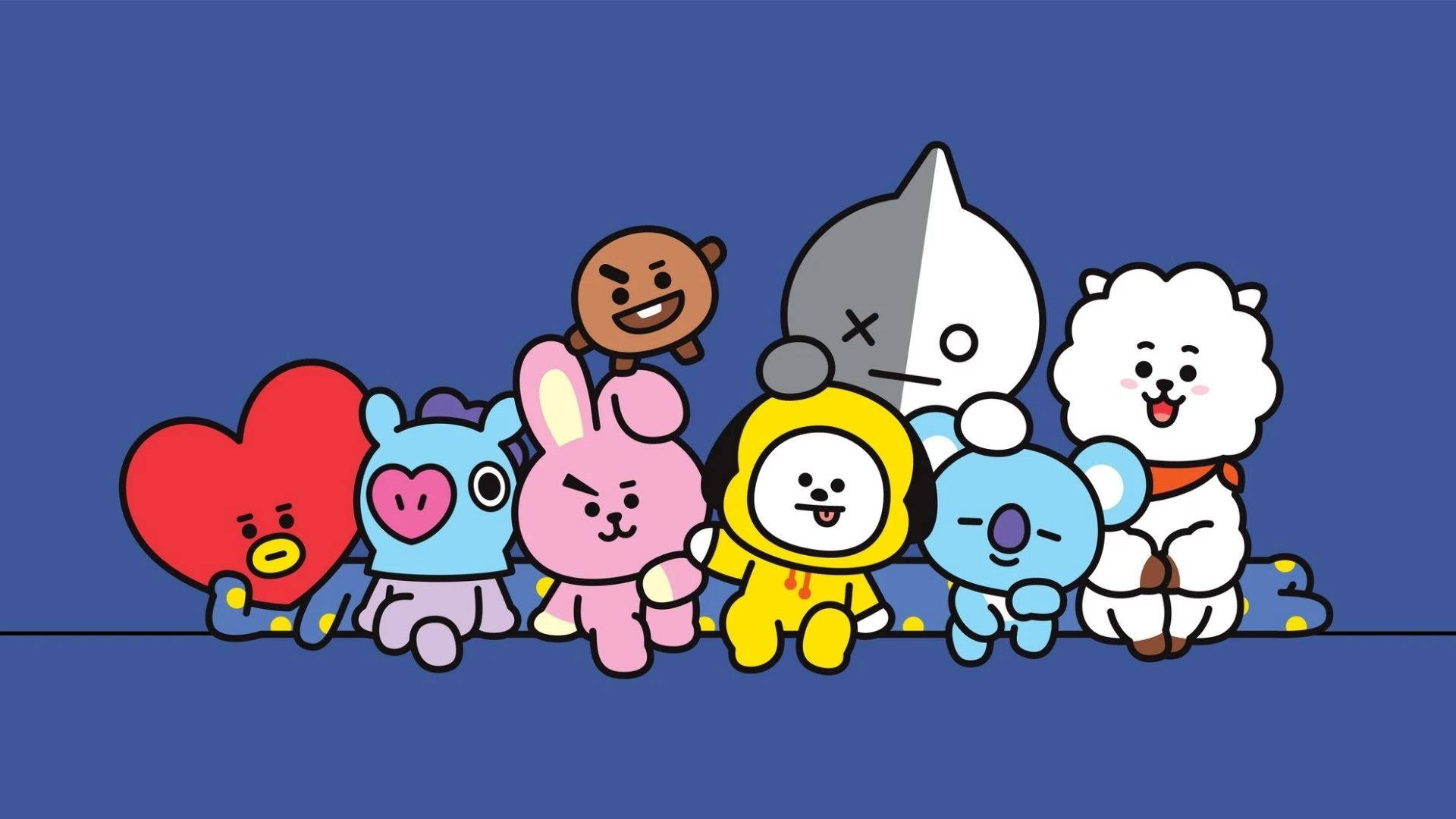 Bt21 Characters Sitting Playfully Background