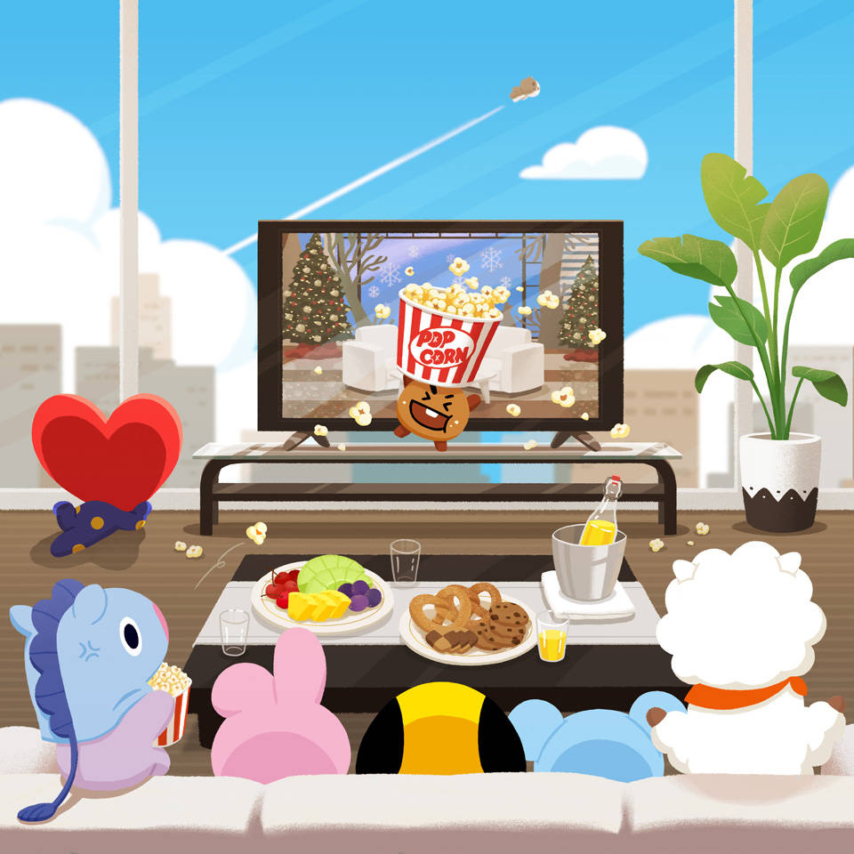 Bt21 Snack And Tv Time Background