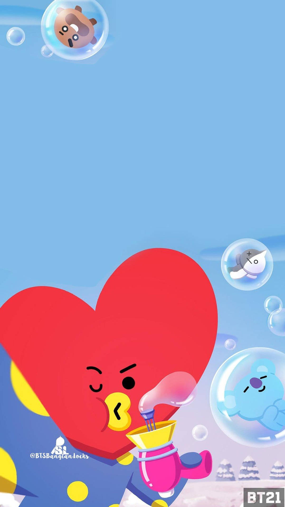 Bt21 Tata Blowing Bubbles Background
